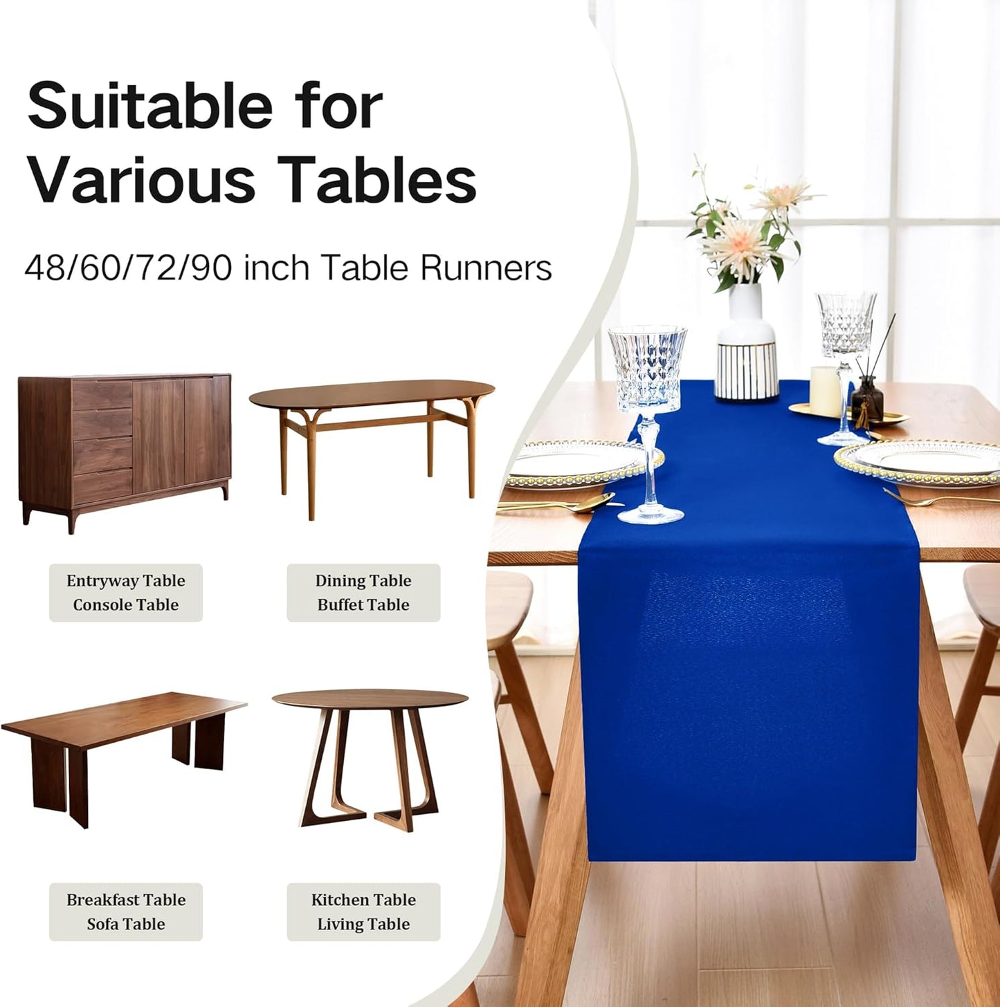 Farmhouse Blue Table Runner Dining Table Runners 48 Inches Long Coffee Table Runner for Dresser Living Room Bedroom Holiday Party Banquet 12X48 Inch