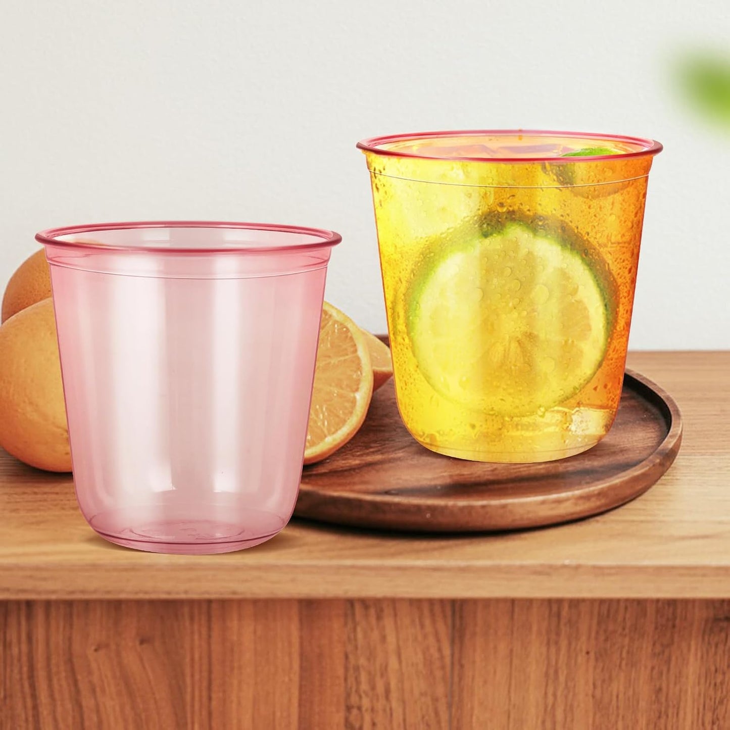 100 Pcs 12oz Crystal Pink Party Cups Disposable Plastic Cocktail Cups Plastic Wine Cups for Meeting Weddings Birthdays Cocktail Christmas Party Supplies (Pink,100 Pcs)