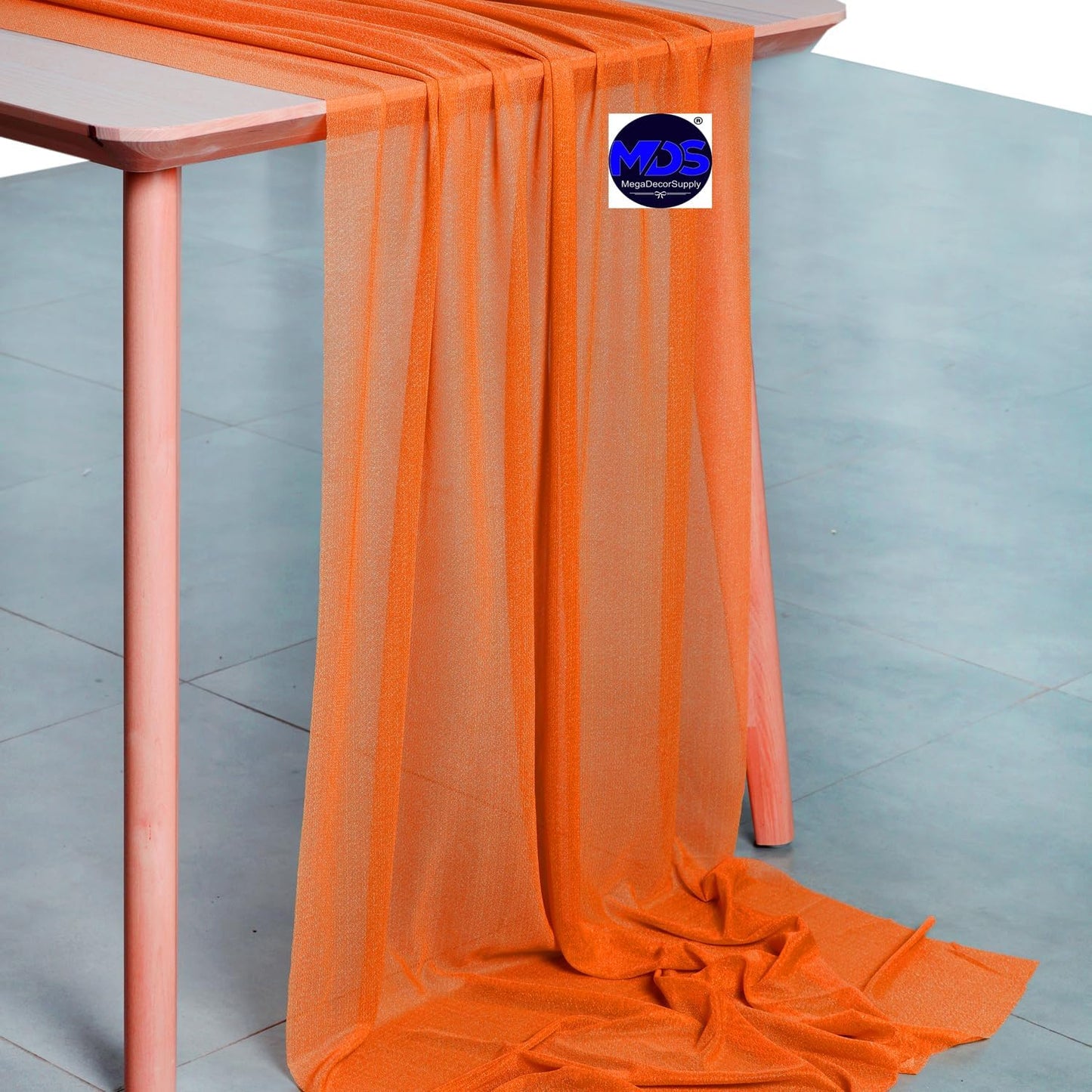 MDS 10 Pack 10ft Chiffon Table Runner 29 x 120 Inches Sheer Wedding Runner Romantic Rustic Table Runner for Wedding Decorations, Birthday Parties, Bridal Shower Party Arch Decor - Orange