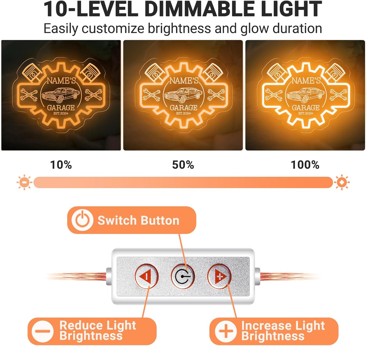 Custom Garage Neon Sign for Wall Decor, Personalized LED Garage Name Signs for Father's Day Gifts, Customized Dimmable Neon Lights for Workshop Carport Repair Shop Carbarn Man Cave Business