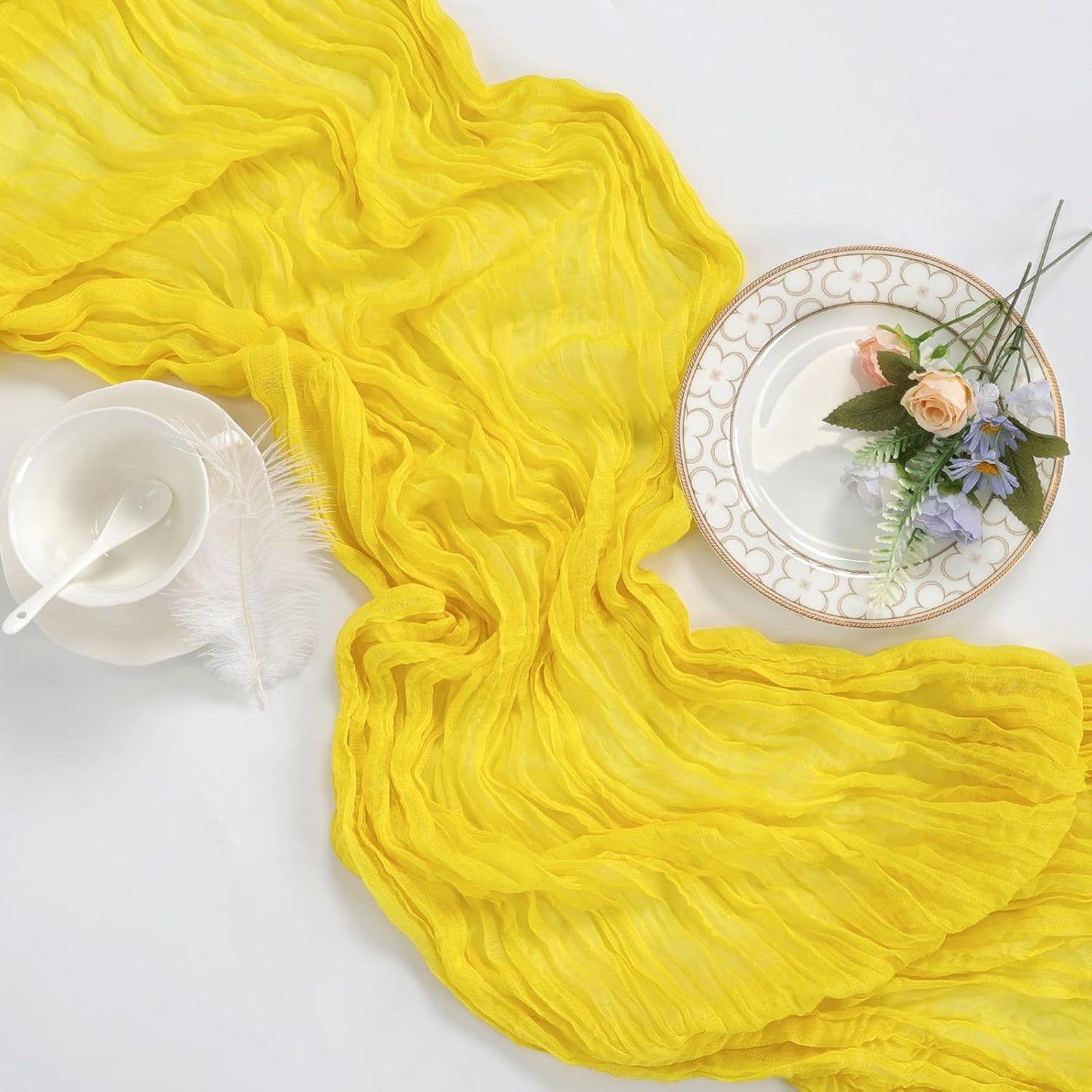 6 Pack Lemon Yellow Fall Table Runner 10ft Boho Gauze Fabric Cheesecloth Thanksgiving Table Runner 35 x 120 Inch Rustic Sheer Runner for Wedding Decor Baby Shower Party Table Centerpiece Decorations