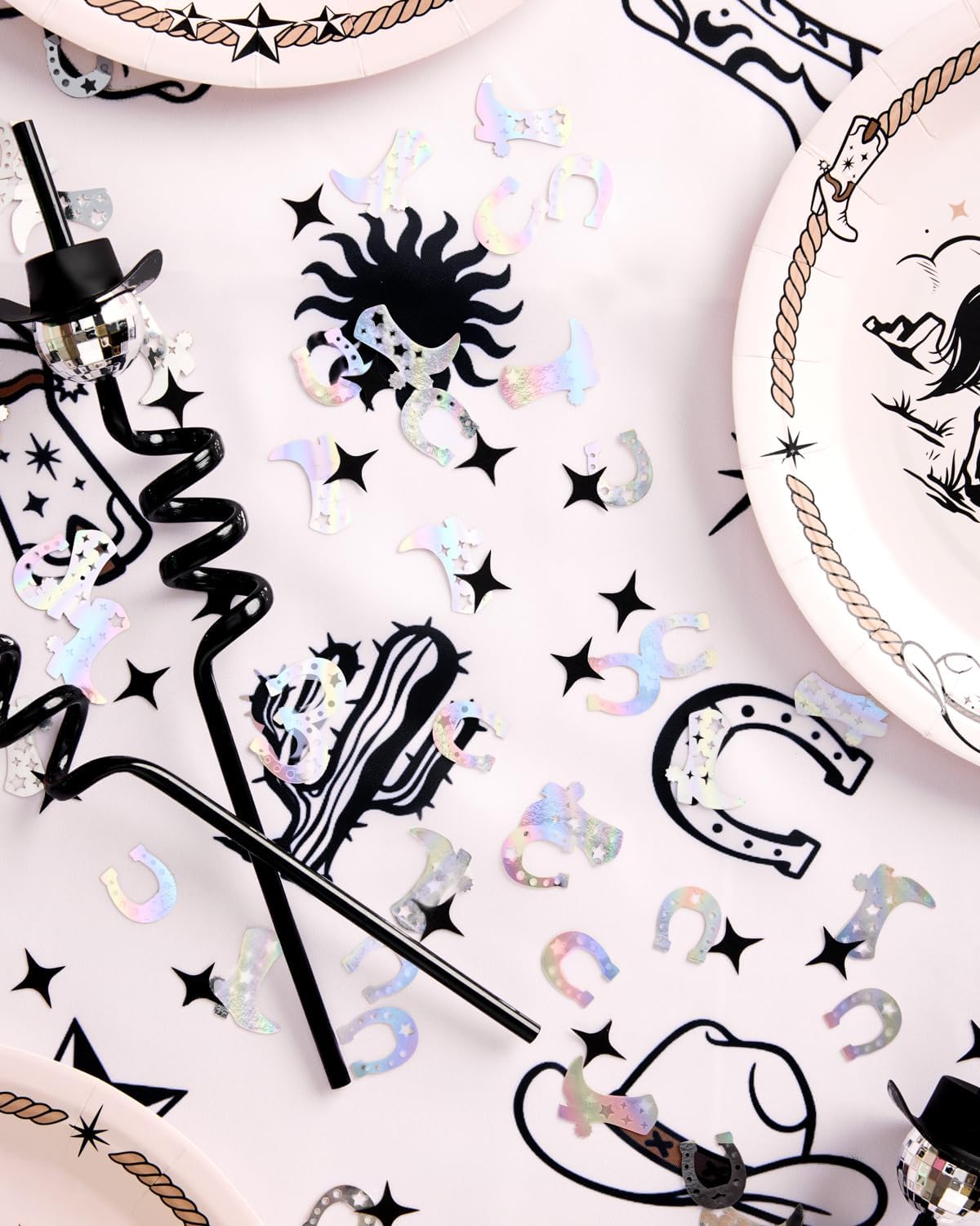 xo, Fetti Black + Iridescent Western Confetti - 200 pc | Rodeo Bachelorette Tablescape, Ranch Birthday Party Decoration, Cowgirl Table Decor, Cowboy Kids Party Supplies