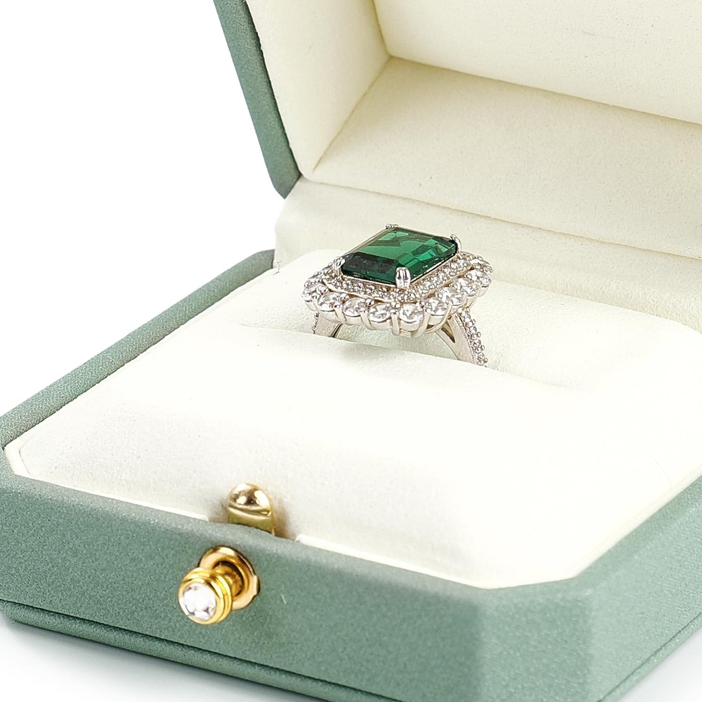 Oirlv Luxury Leather Ring Box for Jewelry Gift Octagon Women Ring Holder for Wedding Day, Proposal, Engagement, Anniversary(Green,Single)