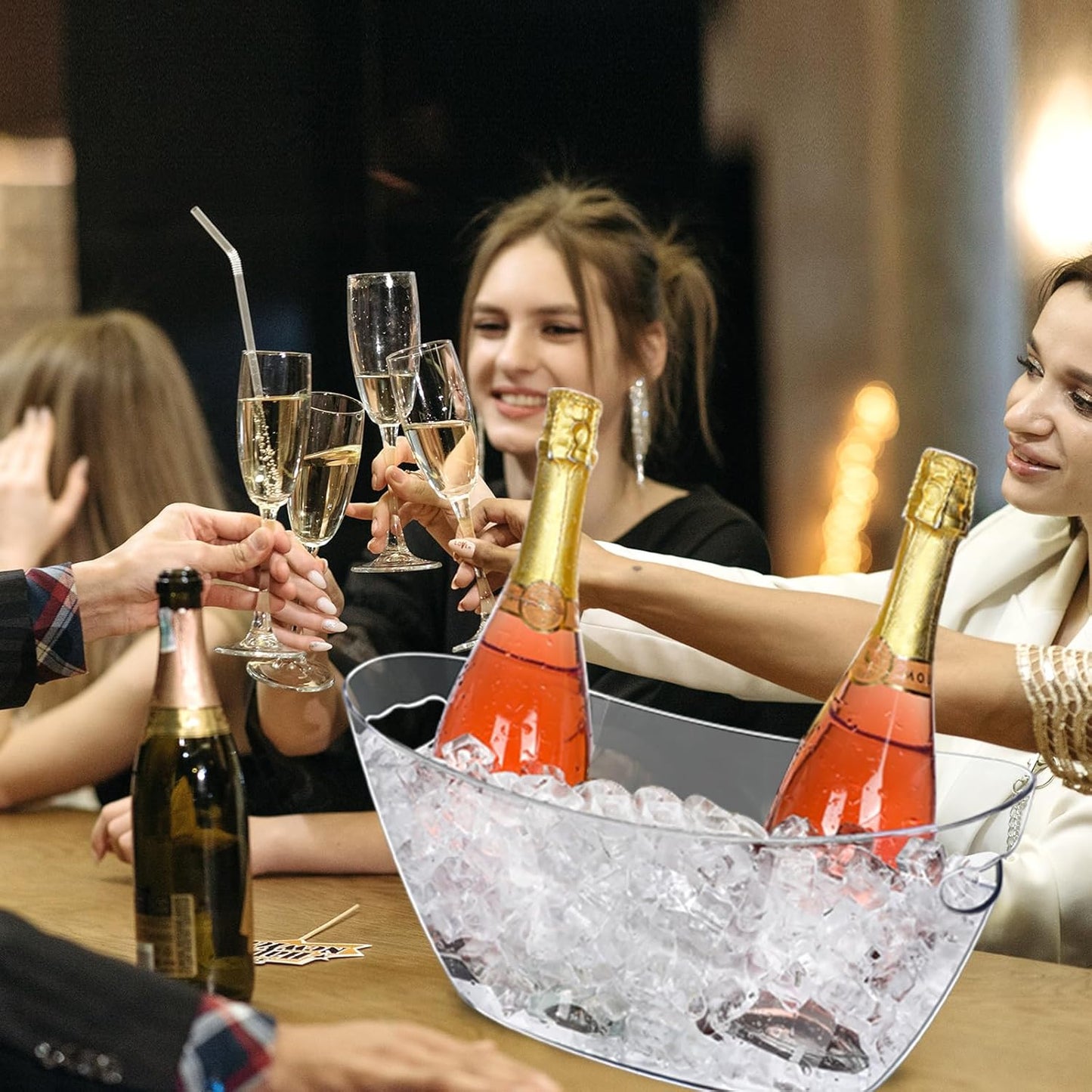 Ice Buckets for Parties (5.5L) 2pcs Ice Buckets, Clear Acrylic Champagne Bucket, Drinks Beverage Tub for Cocktail Bar, Wine, Beer, Soda