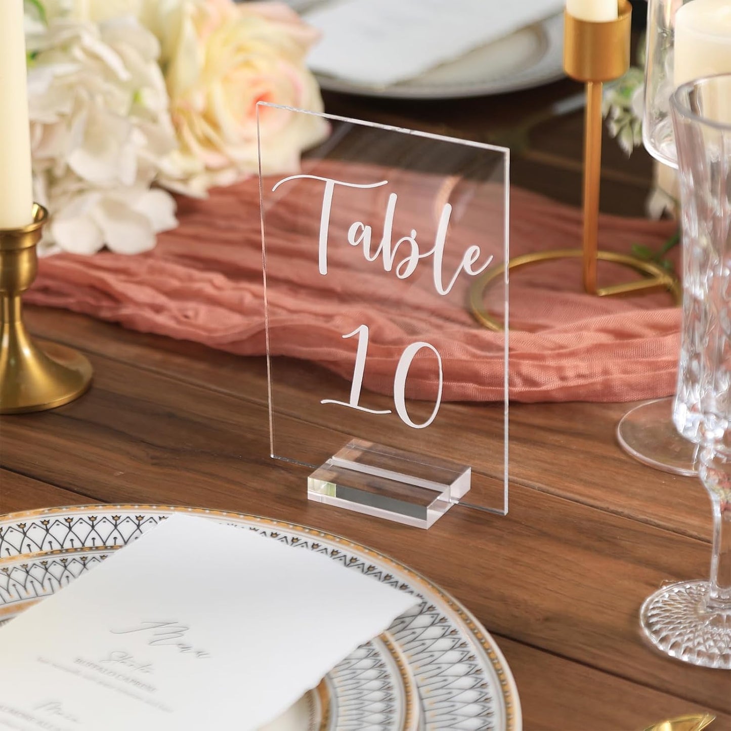 UNIQOOO Acrylic Wedding Table Numbers 1-10 with Stands | 4x6 inch Printed Calligraphy, Clear Table Number Signs and Holders | Perfect for Wedding Reception, Centerpiece Decoration, Event, Party