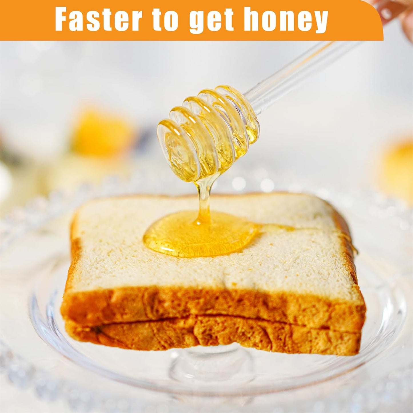 Kanpura Glass Honey Jar with Dipper and Lid, 6oz Crystal Honey Dispenser, Containers for Home Kitchen