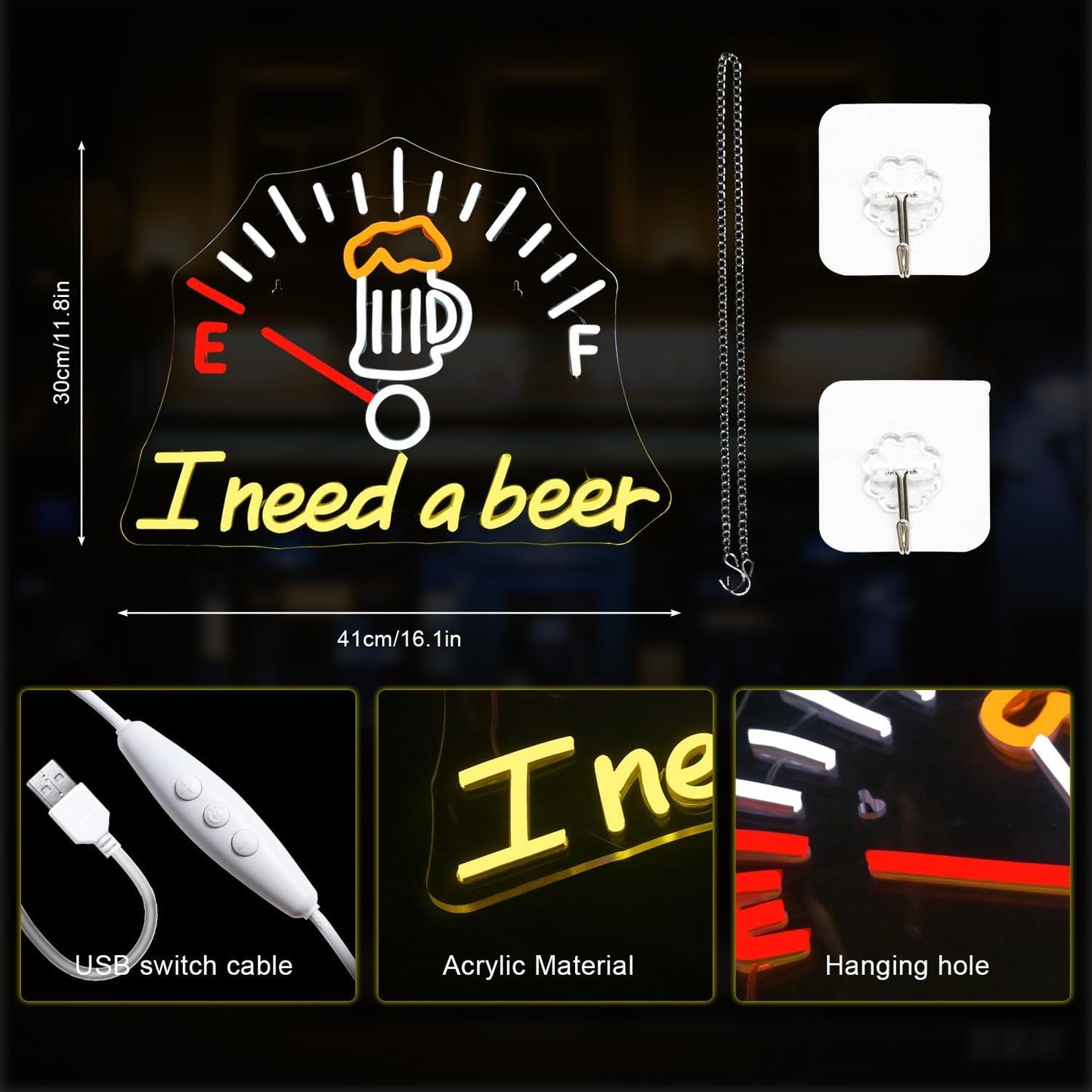 I Need a Beer Neon Sign,LED Neon Light Bar Wall Decor for Pub,Man Cave，Energy-Efficient,Shop Bar,Teen Room,Game Room Decor,Hip Hop Party Neon Signs Wall Decor,Party Bedroom Unique Gift for Beer Lovers