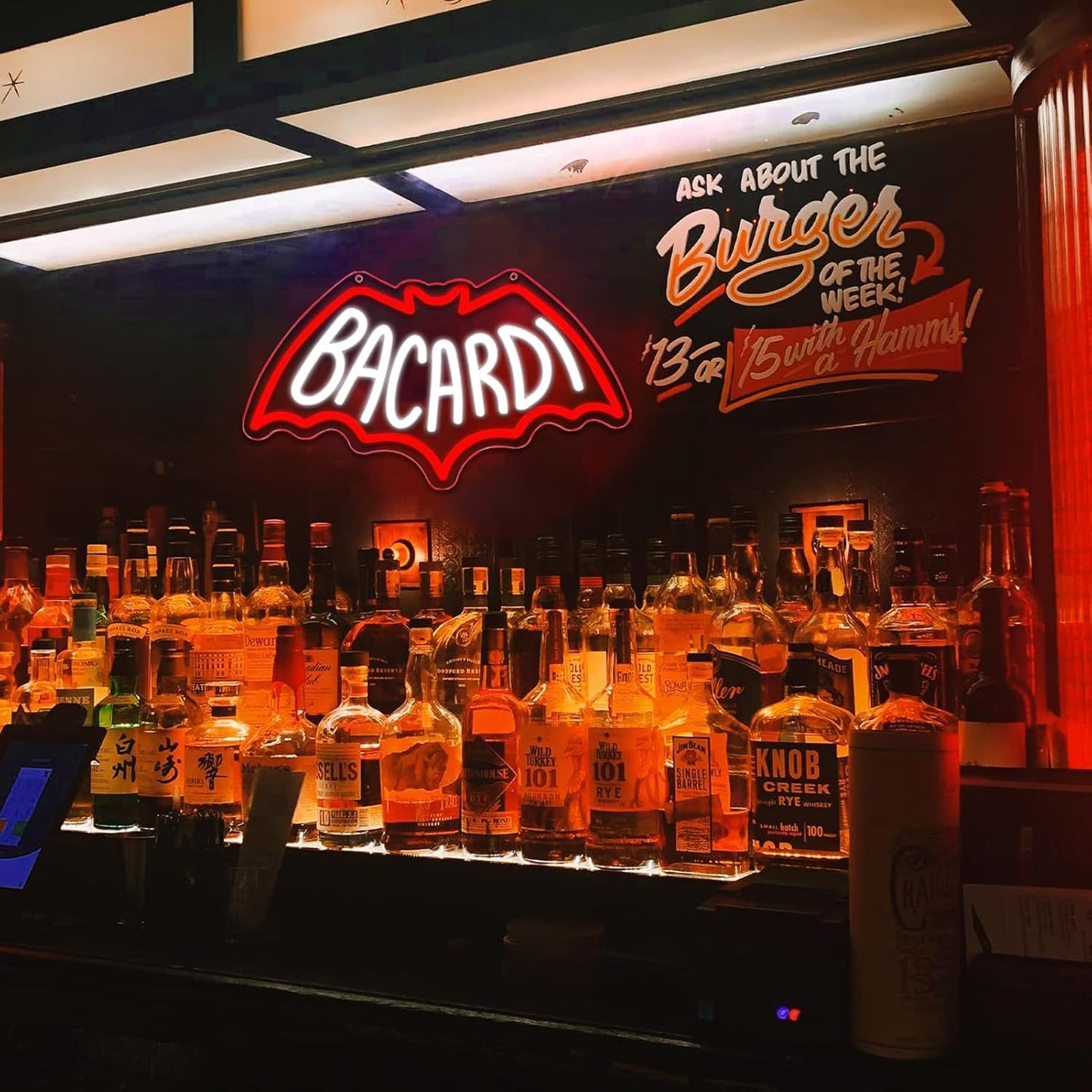 Bacardi Rum neon commercial sign for store wall decor，USB Powered Neon Bar Signs，Neon Lights for Man Cave, Bedroom, Home Bar, Store, Club, Bistro, Party, Gifts (Bar)