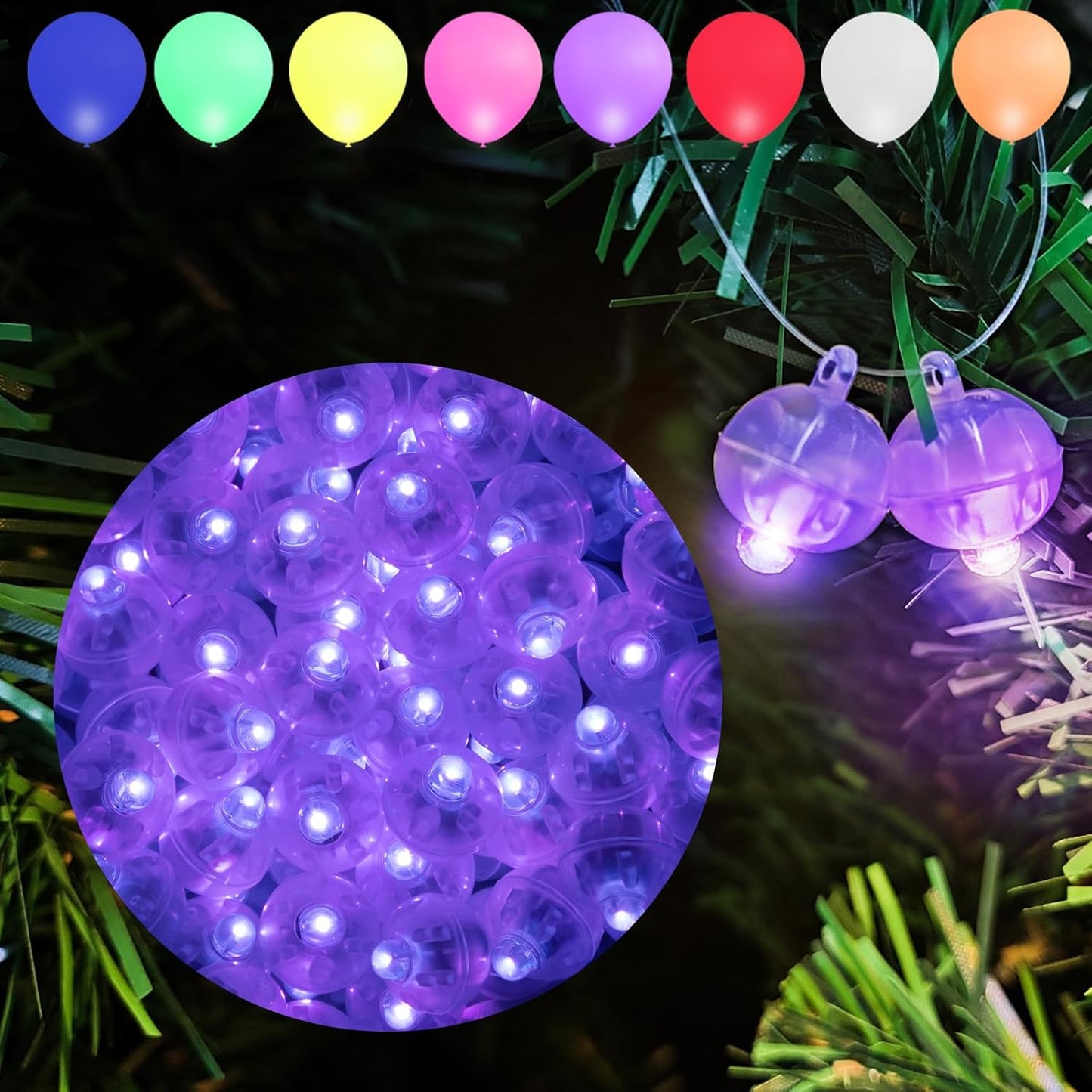 Aogist 100Pcs Purple Balloon Lights with Hook,Long Standby Time,Waterproof Mini Light for Birthday Party Wedding Christmas Halloween Easter Decorative (Steady)