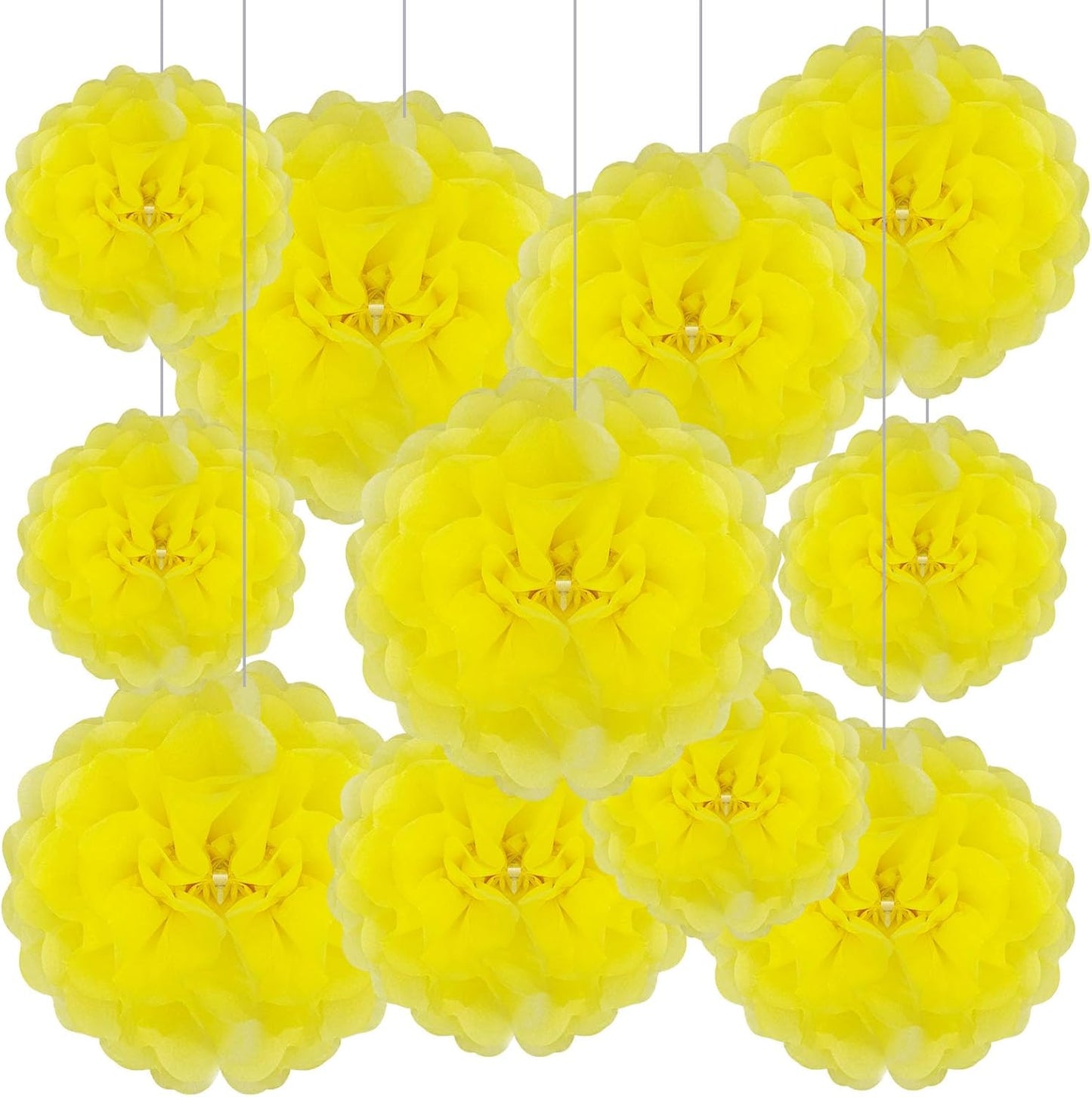 Tissue Paper Pom Poms, Light Yellow Tissue Paper Flowers, Hanging Flower Balls for Weddings Fiesta Parties Birthday Baby Showers Classroom Bridal Shower Decoration (20Piece Set-6/10/12/14Inch)