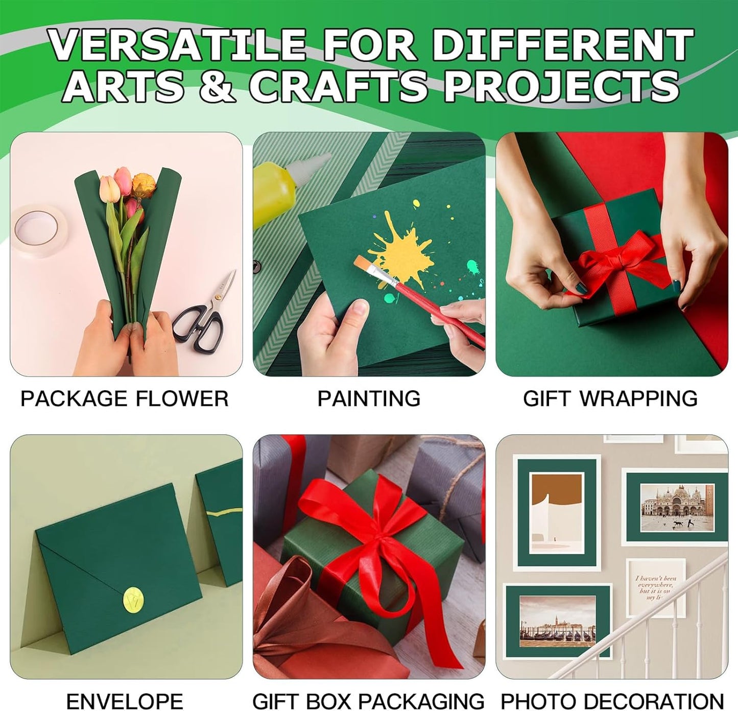 Vanhench 36" x 2400" (200') Green Wrapping Paper Roll, Kraft Paper Roll for Fathers Day/Birthday Gifts, Bouquet Flower Crafts Paper, Moving Supplies, Solid Color Bulletin Board Paper