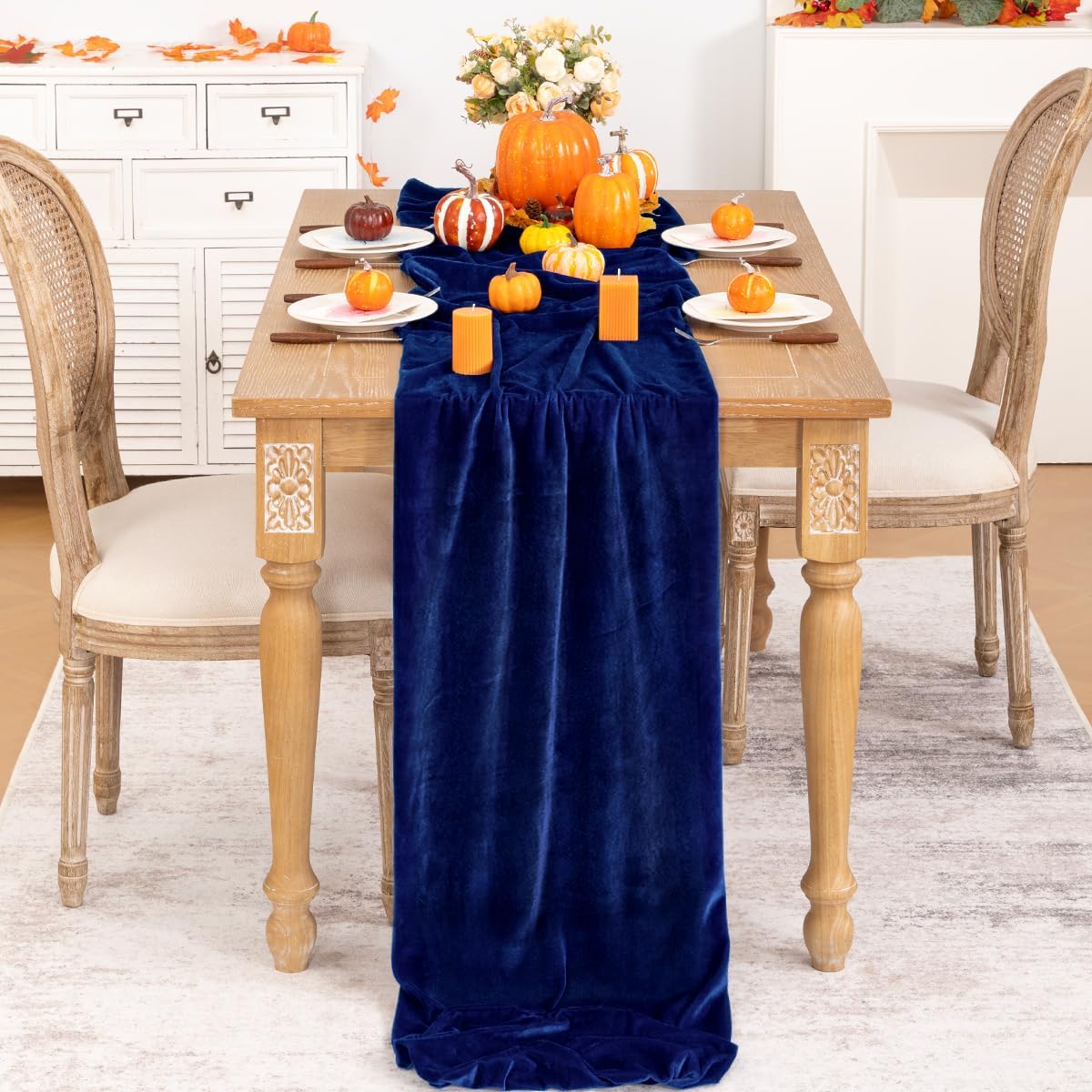 Royal Blue Velvet Table Runner Fall Thanksgiving Table Runner 20 x 120 Inch Luxurious Elegant Velvet Fabric Friendsgiving Table Decorations for Christmas Dinner Wedding Bridal Baby Shower