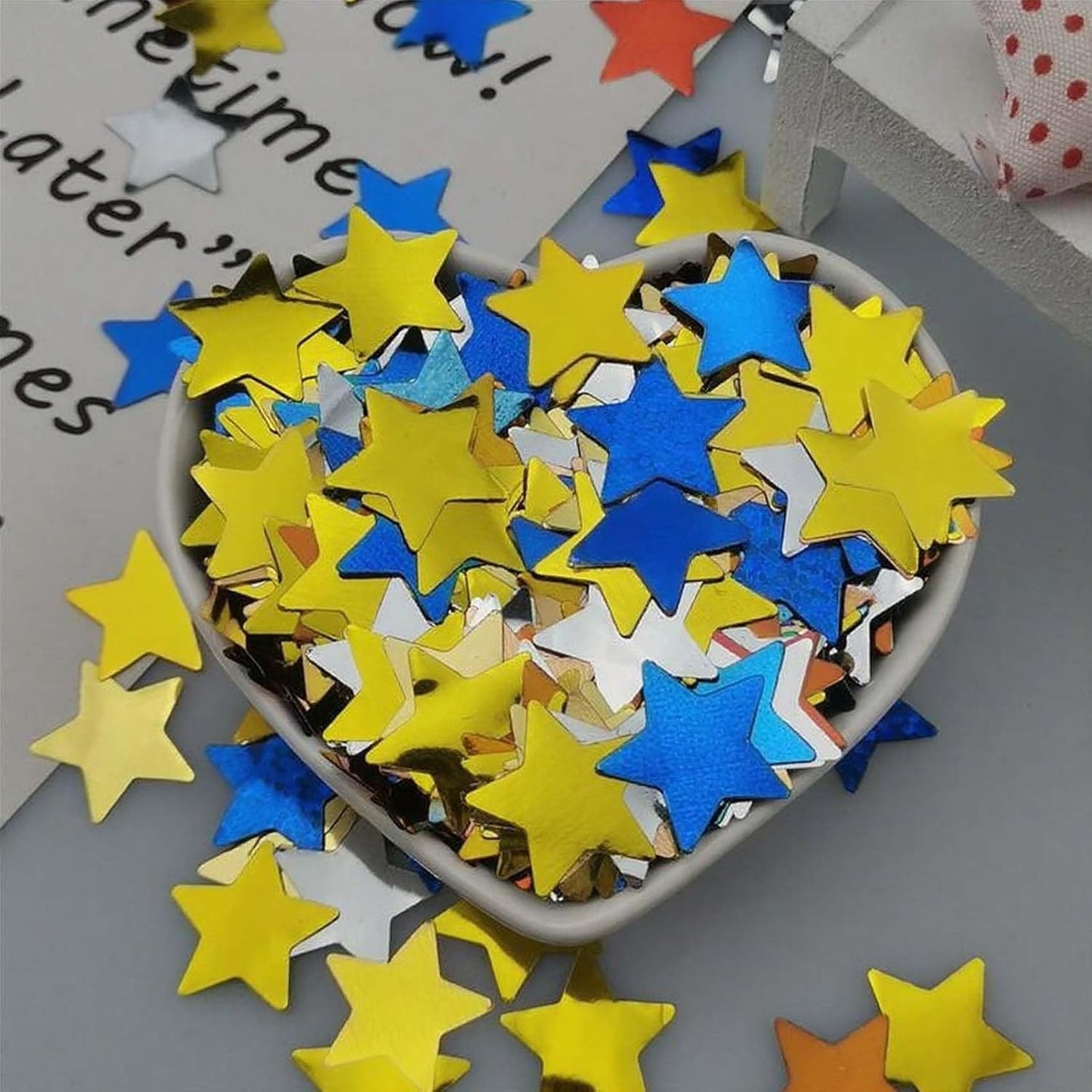 Yellow Blue Metallic Foil Star Confetti 0.78inch/2cm 8000Pcs Table Confetti for Party Birthday Decoration or Filled Balloons