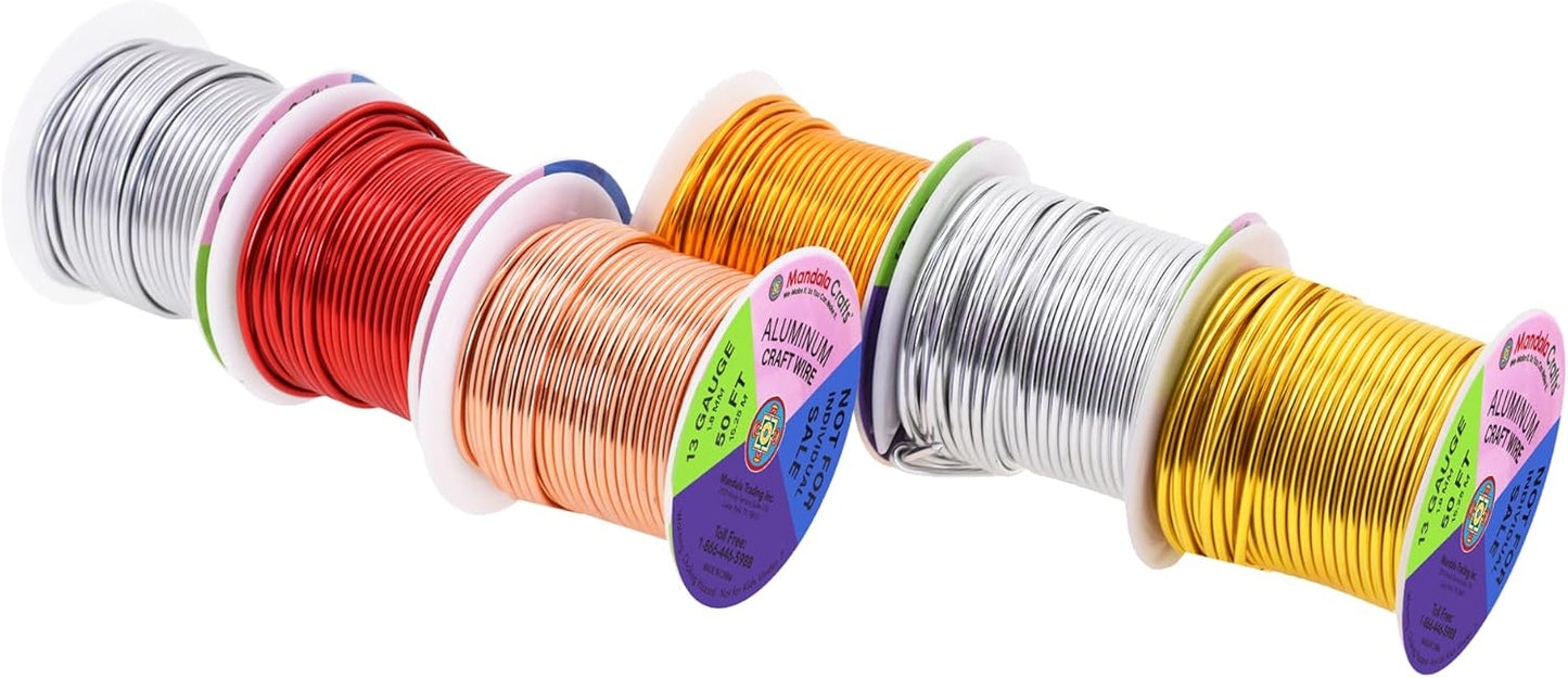 Mandala Crafts 13 Gauge Anodized Aluminum Craft Wire for Jewelry Making - 300 FT Colored Flexible Silver Copper Light Gold Gray Gold Red Wire - Bendable for Bonsai Armature Crafting Sculpting