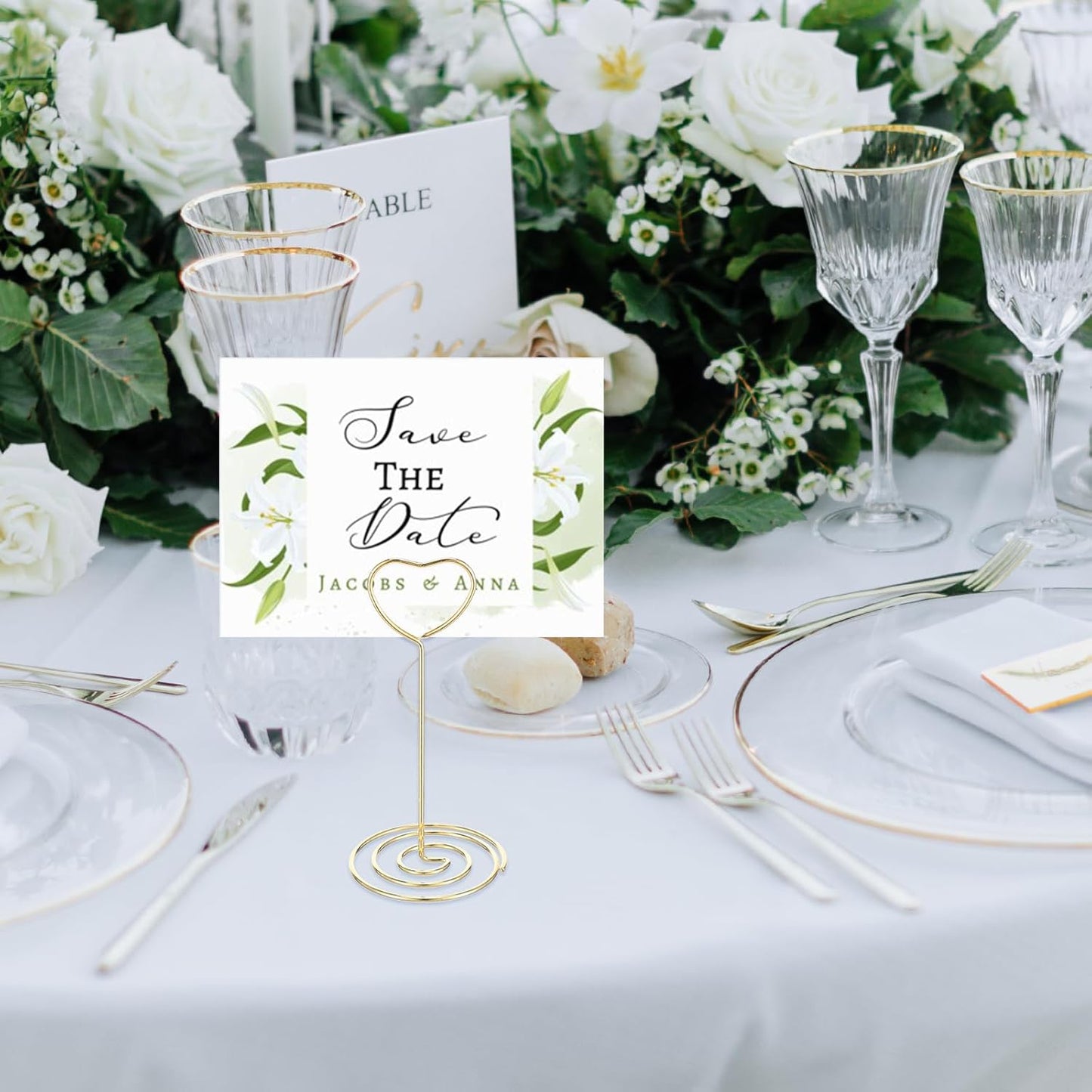 MAQUITA 36pcs Place Card Holder, Table Number Holders, Table Card Holders, Table Number Stands, Wire Table Picture Photo Holder with Heart Shaped Menu Memo Clips for Wedding Favors