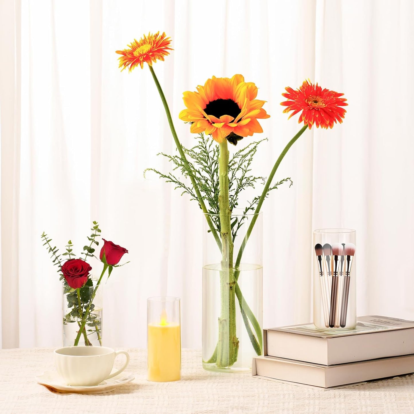 12pcs Clear Glass Cylinder Vases, 4, 6, 7.5, 10 Inch Tall Cylinder Vases for Centerpieces,Glass Flower Vase Hurricane Floating Candle Holder Vase for Table Shelf, Wedding, Party,Home & Office Decor