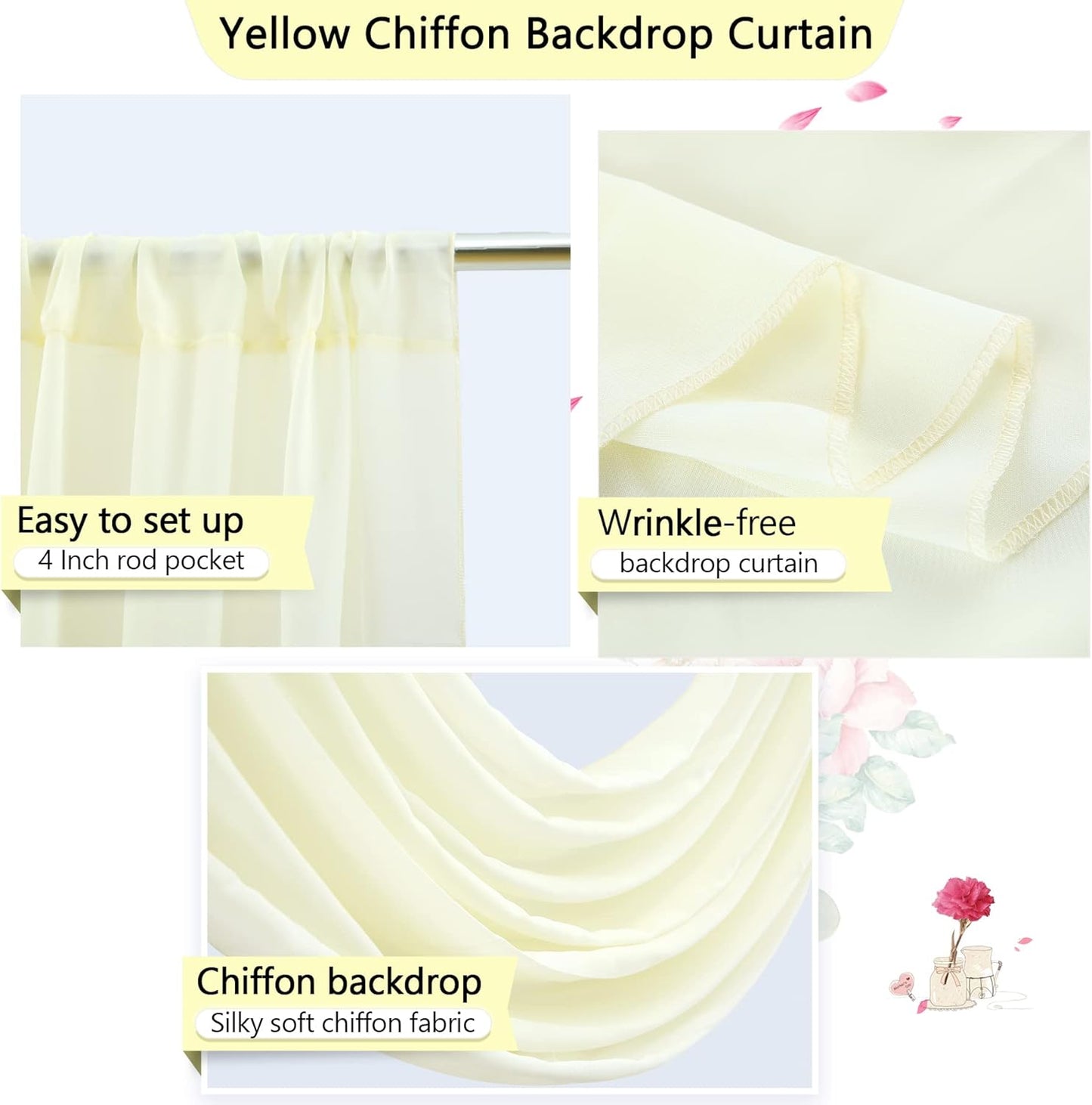 PARTISKY 10ftx7ft Ivory Chiffon Backdrop Curtains, Wrinkle-Free Sheer Fabric Photo Drapes for Wedding Ceremony Arch Birthday Baby Shower Photography Stage Decor 5ft x 7ft, 2 Panel