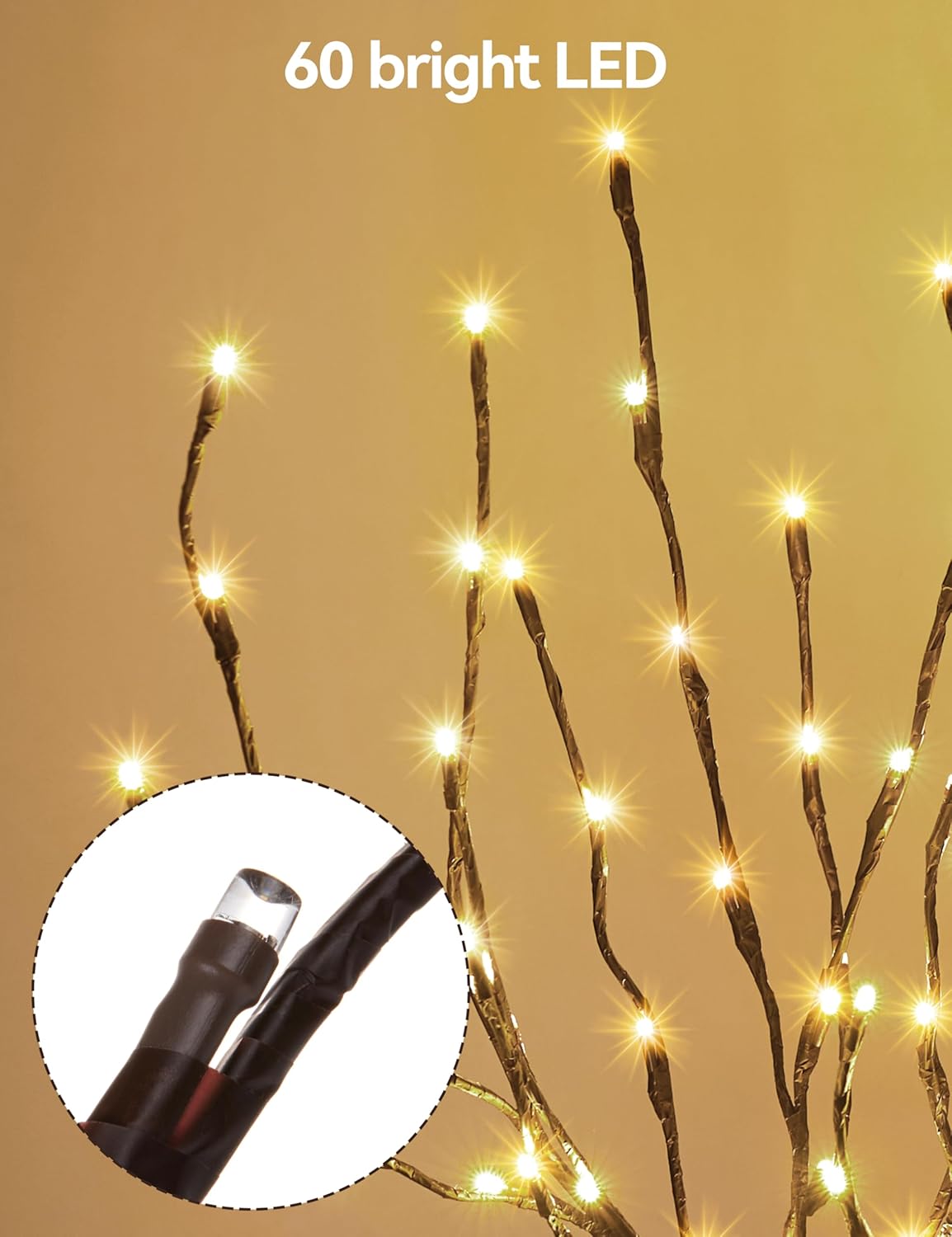 Lighted Branches for Vases Plug in - 6 Pack 24Inch 60 LED Christmas DIY Twig Pathway Lights, Artificial Tree Bendable Xmas Fairy Lights with Stakes for Outdoor Indoor Party Decoration, Warm White