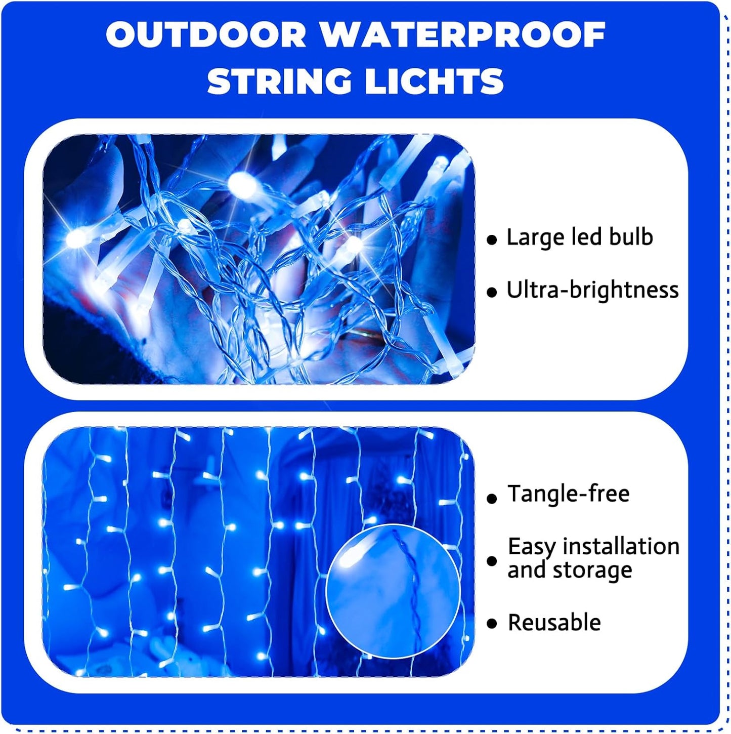 Curtain Light for Bedroom, 200LED 6.6x6.6ft Blue Window Wall Hanging Fairy Curtain String Light, 8 Modes Remote Fairy String Lights Indoor for Wedding Party Home Garden Decorations
