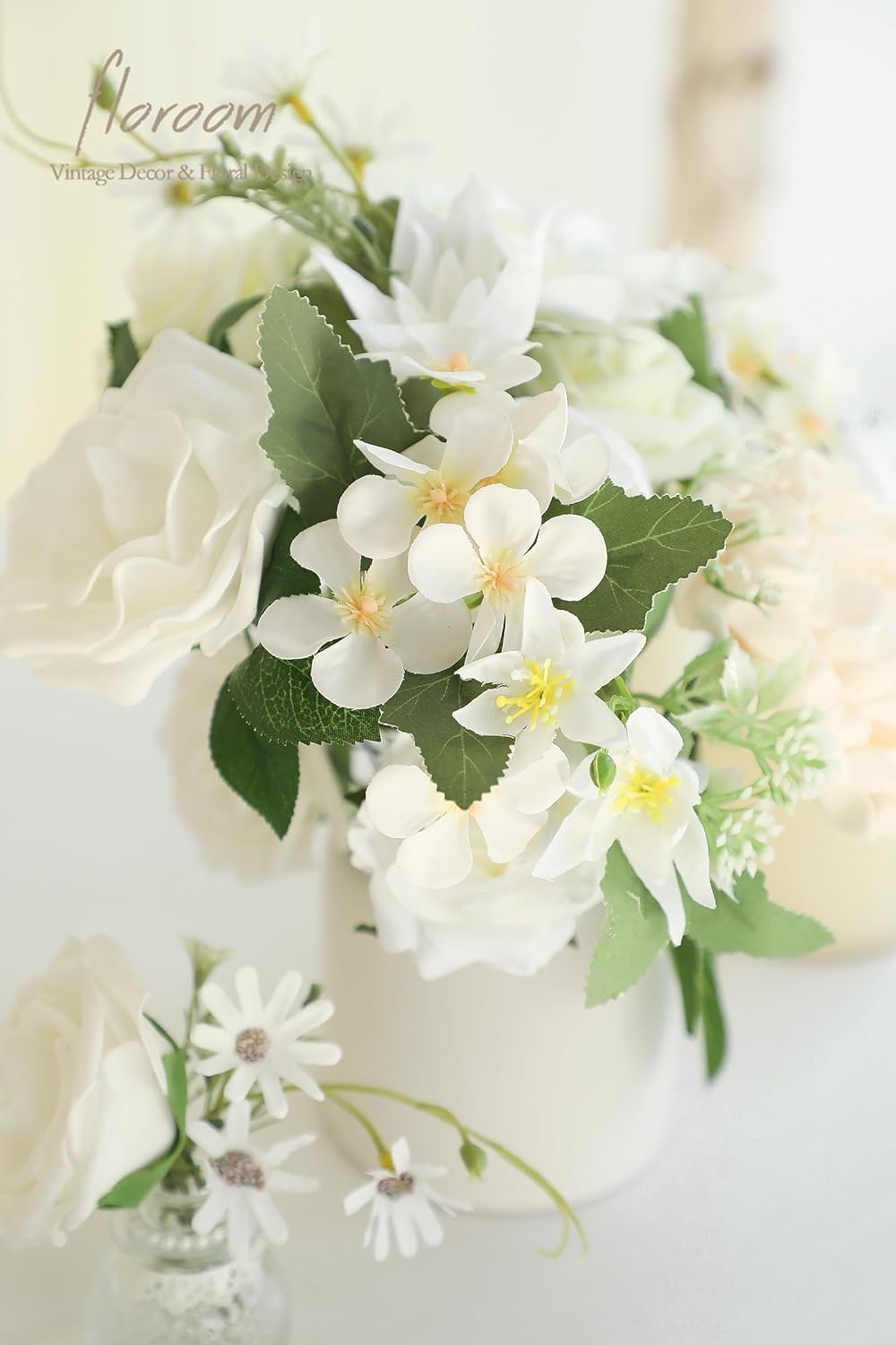 Floroom Ivory White Artificial Flowers Fake Roses Peonies Dahlia and Greenery Combo Box Set for DIY Wedding Bouquets Bridal Shower Centerpieces Floral Arrangements Party Tables Home Decorations