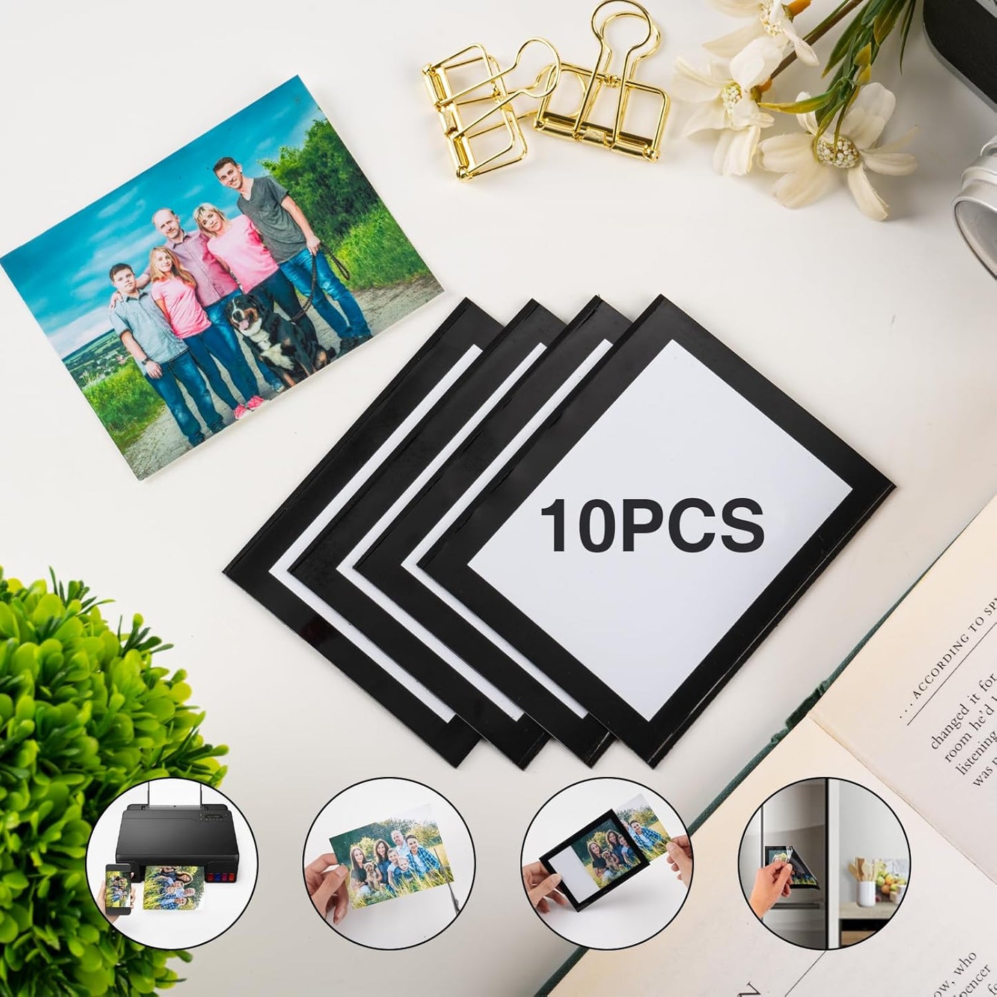 Magnetic Picture Frames with Black Border(3.5"X5",10 Pack),Magnet Photo Frame Pockets/Holder,Decorations for Home/Office/School/Classroom/Party