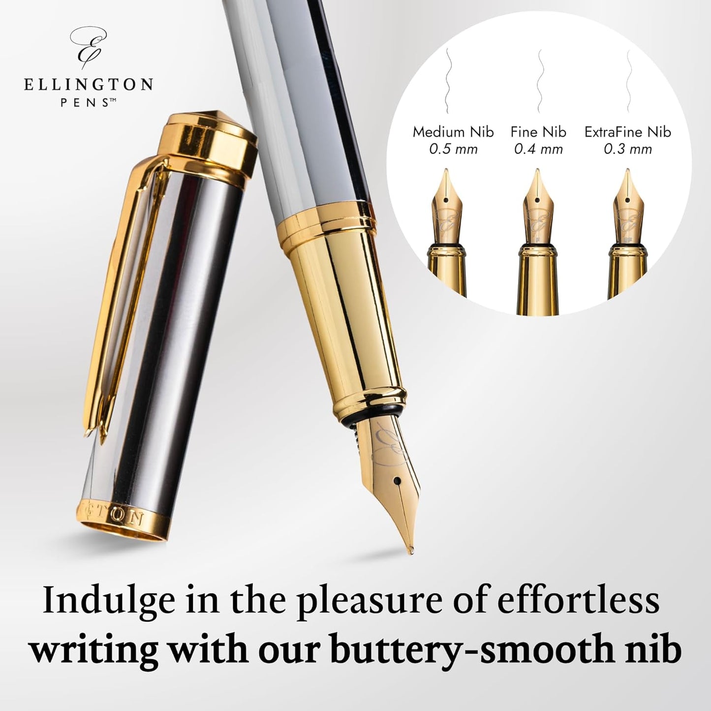 Ellington Pens Luxury Fountain Pen Set- Fountain Pens for Writing - Smooth Fine Nib - Includes Refillable Ink Converter, 3 Ink Cartridges [Black & Blue], Gift Box - Elegant Calligraphy