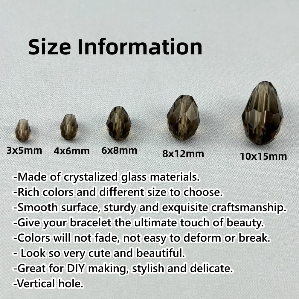 100pcs 8x12mm Teardrop Crystal Glass Beads for Jewelry Making, Faceted Vertical Hole Teardrop Glass Spacer Beads for Wind Chimes Bracelet Earring Necklace DIY Craft(Gray)