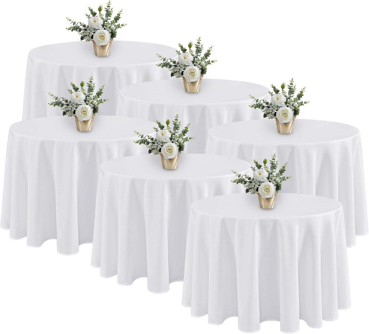 Fitable 6 Pack White Round Tablecloths - 120 Inches in Diameter - Stain Resistant and Washable Table Clothes, Polyester Fabric Table Covers for Wedding, Party, Banquet, Formal Events