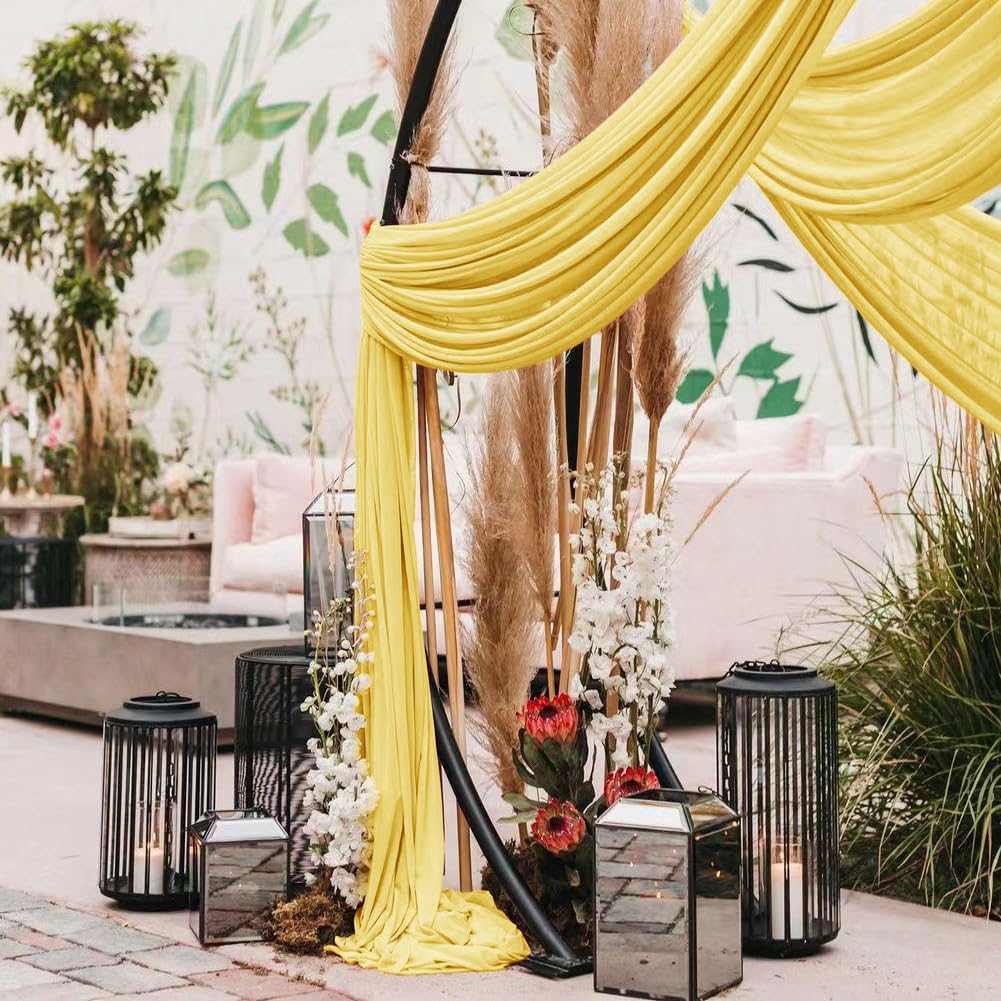 Wedding Arch Draping Fabric 2 Panels 30'' x 18FT Yellow Sheer Chiffon Arch Drapery for Photo Booth Bridal Shower Baby Shower Church Decor Newborn Photography Christening Outdoor Party