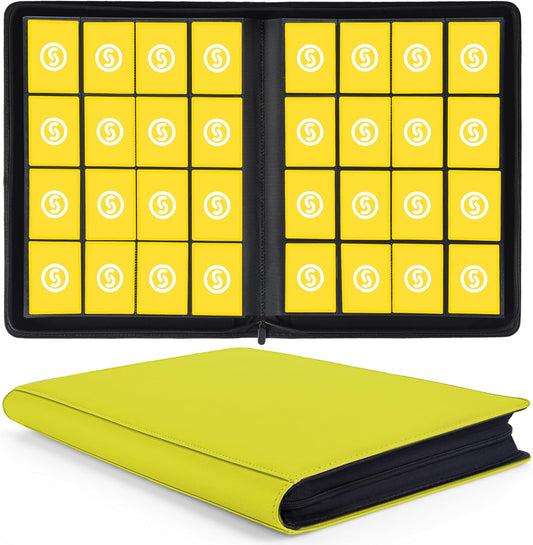1000+ Pockets Trading Card Binder, Premium 16 Pocket Card Binder, Ringless Side Loading Collection Album Holder Folders for MTG, TCG, Game Cards & Sports Cards (Yellow)