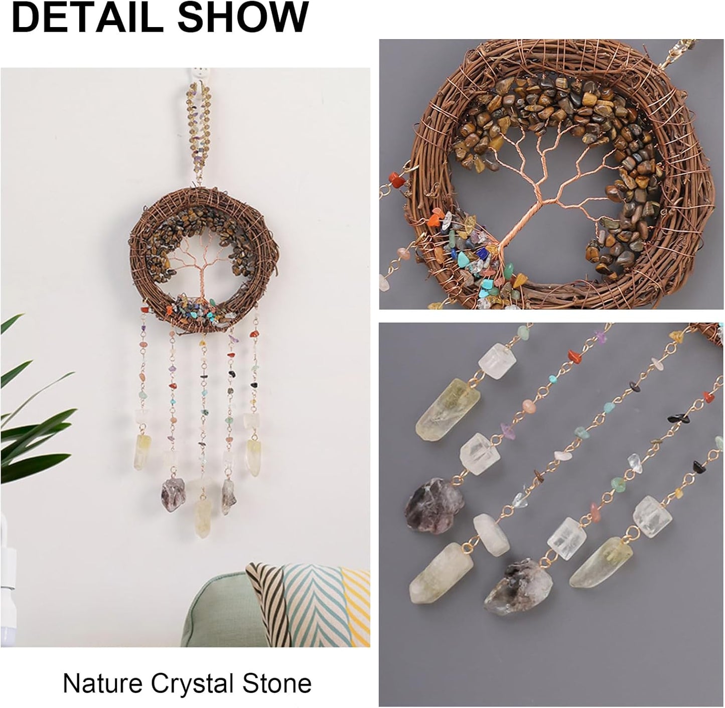 TUOKING Crystal Suncatchers for Window Tree of Life Brown Crystals Vine Wreath Sun Catchers Rainbow Maker Ornament Gift Home Garden Decoration