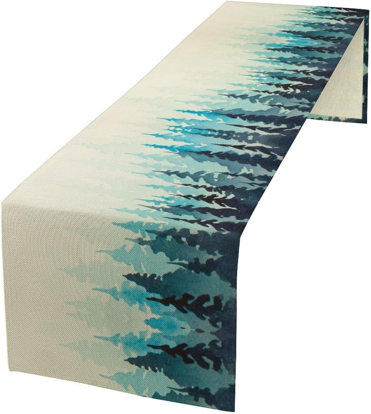 Misty Forest Table Runner,Foggy Blue Forest Landscape Table Runner for Kitchen Dining Table Home Party Decoration 13x72 Inch