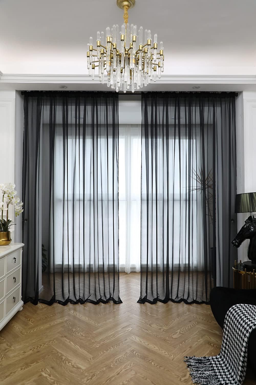 Window Black Sheer Curtains 48 Inches Width 63 Inches Long 2 Panels Sheer Curtain Clear Curtains Basic Rod Pocket Panel for Home Living Room Bedroom Kids Room Yard Patio Parlor Sliding