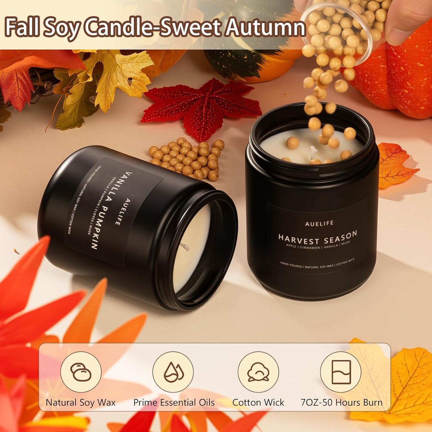 Fall Candle Set | 4 Pack Scented Candles - Autumn Soy Candles for Home Scented, Aromatherapy Gifts for Women, Thanksgiving & Fall Decor - Pumpkin, Apple, Latte & Harvest Scents