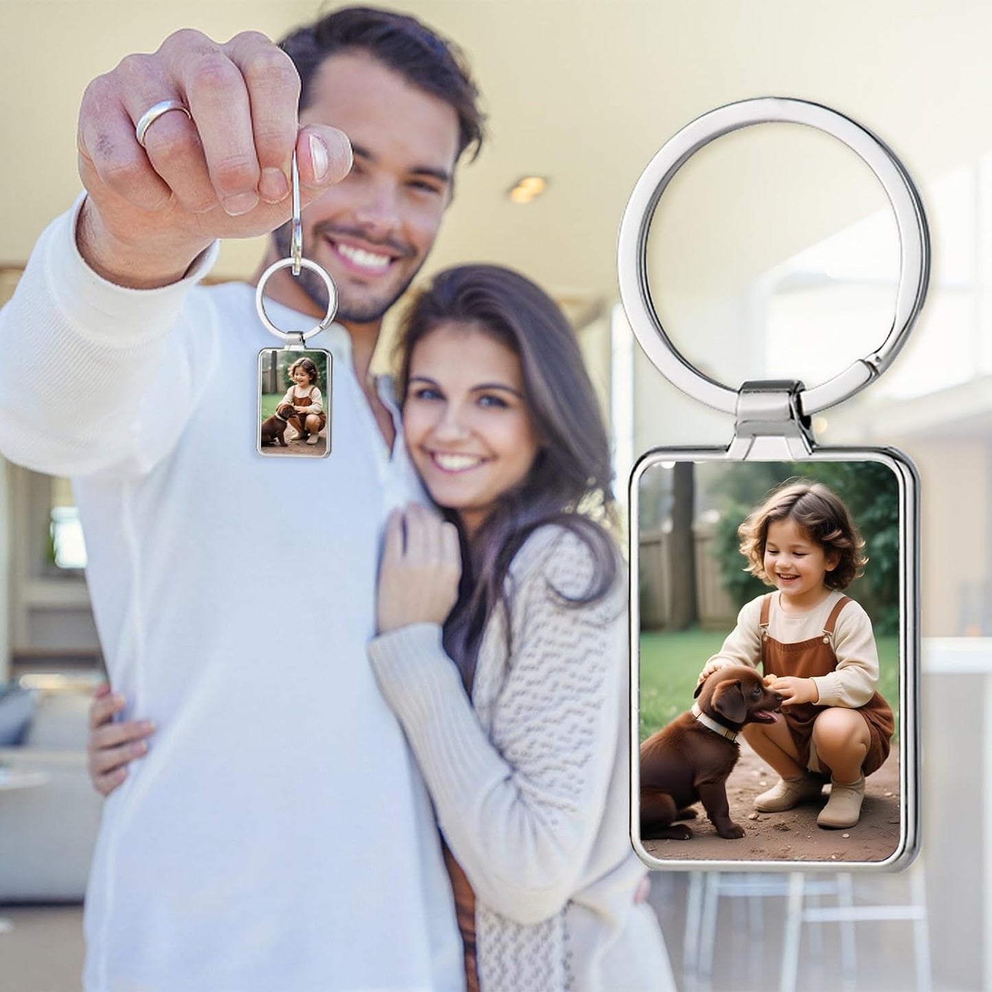 Personalized Custom Keychain with Picture - Turnable Double Sided Colorful Photo Key chains Memorial Gifts for Family Lover