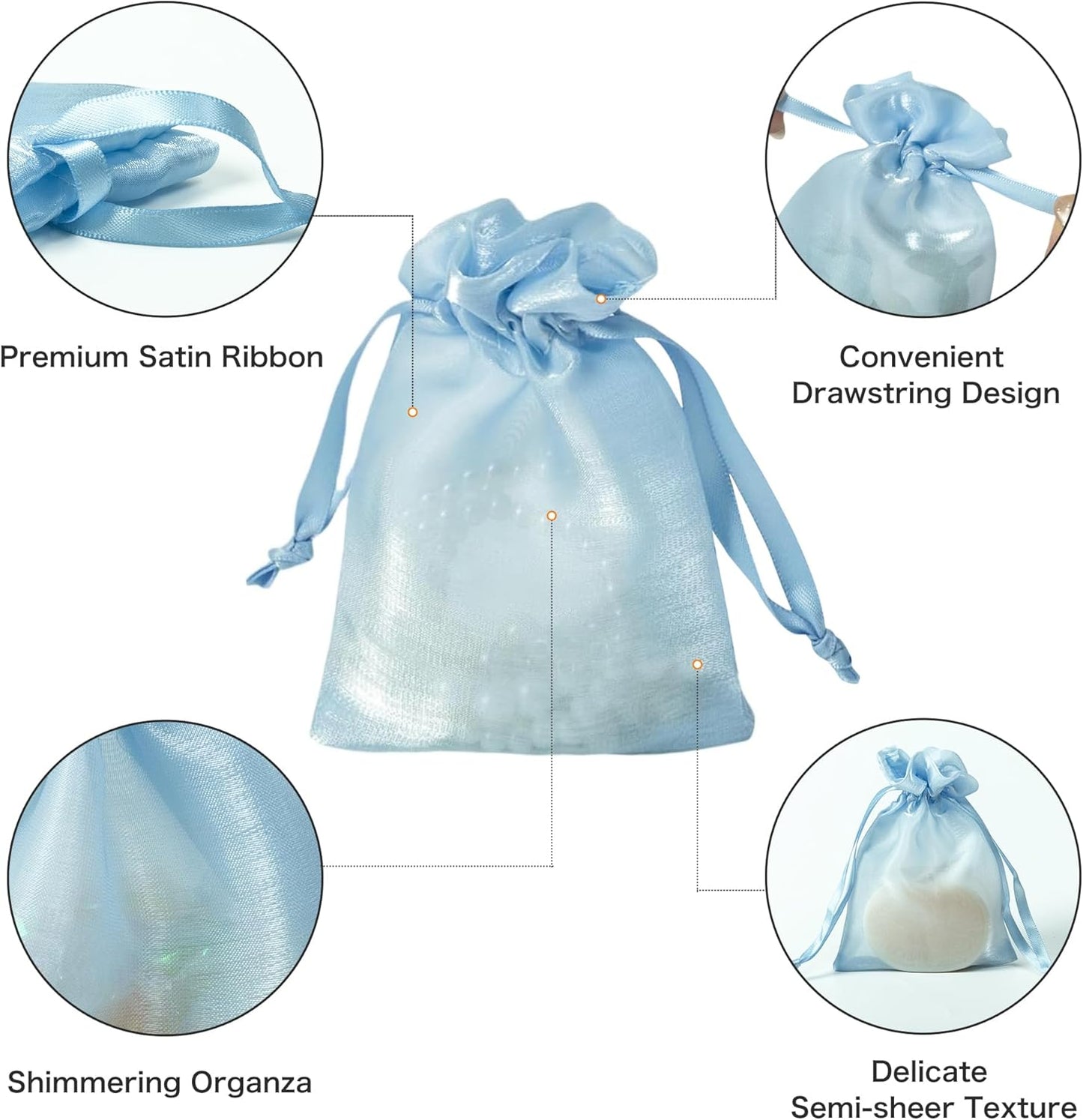 QIANF 20 Pcs Blue Small Organza Bags 3X4 inch for Wedding Favors with Drawstring, Mini Mesh Gift Bags Jewelry Pouch for Candy Bridal Shower Party Favor Baby Shower Christmas