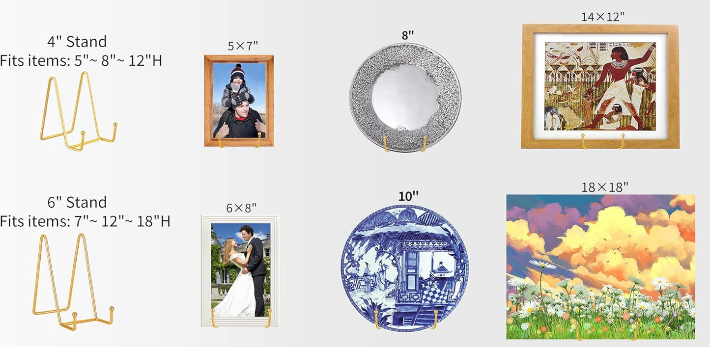 IBosins 5 Pack 4 Inch Plate Holder Display Stands, Metal Gold Frame Stand for Picture, Book, Photo Easel, Creation, Collectibles