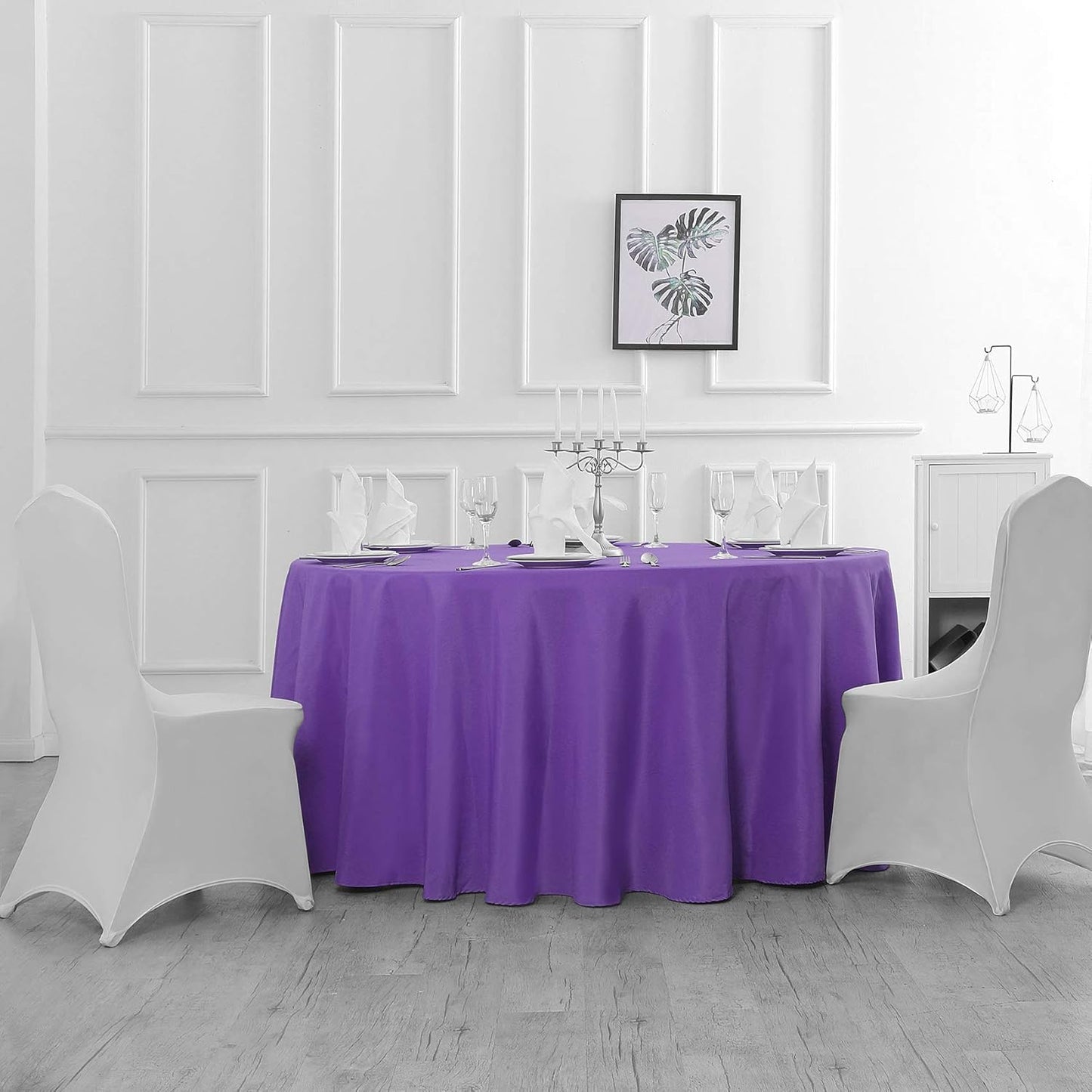 132 inch Round Tablecloth Washable Polyester Table Cloth Decorative Table Cover for Wedding Party Dining Banquet（132 inch,Purple）