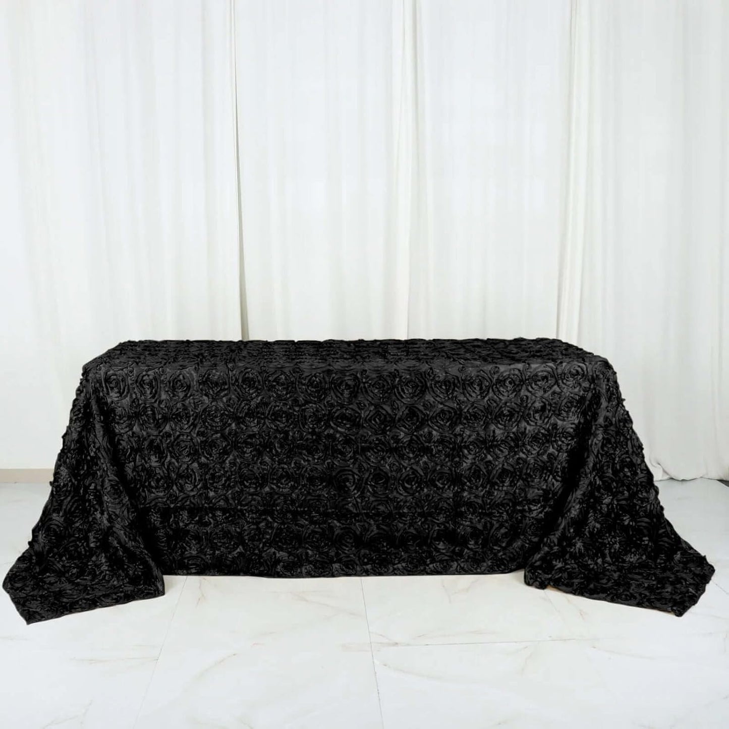 Efavormart 90"x132" Wholesale Rectangle Table Cover Black Grandiose Rosette 3D Satin Tablecloth for Wedding Party Event