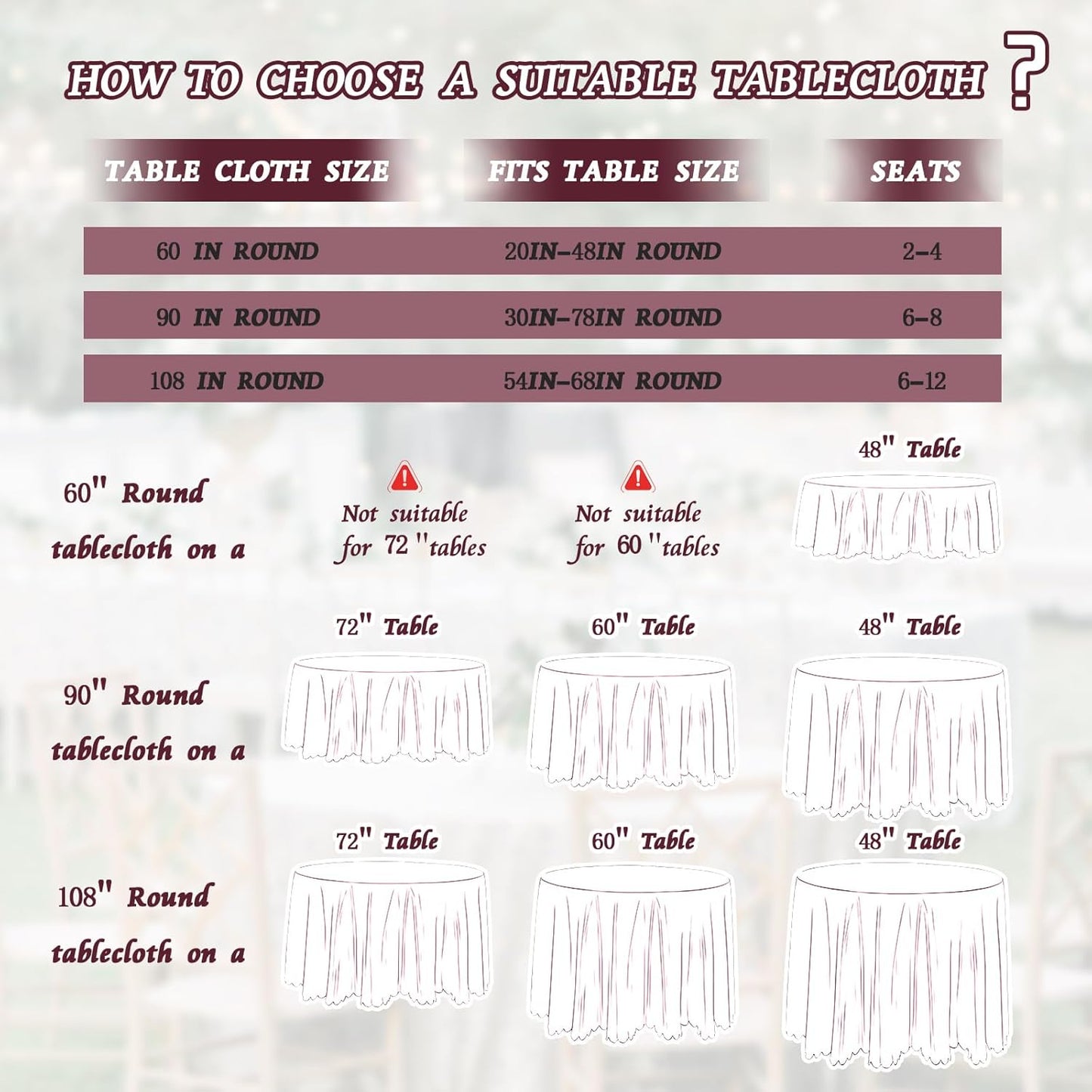 KKJIAF 1 Pack Round Table Cloths 90 Inch, Burgundy Overlay Round Satin Table Cover, Silky Satin Dining Tablecloths for Wedding Buffet Parties Banquet Decoration