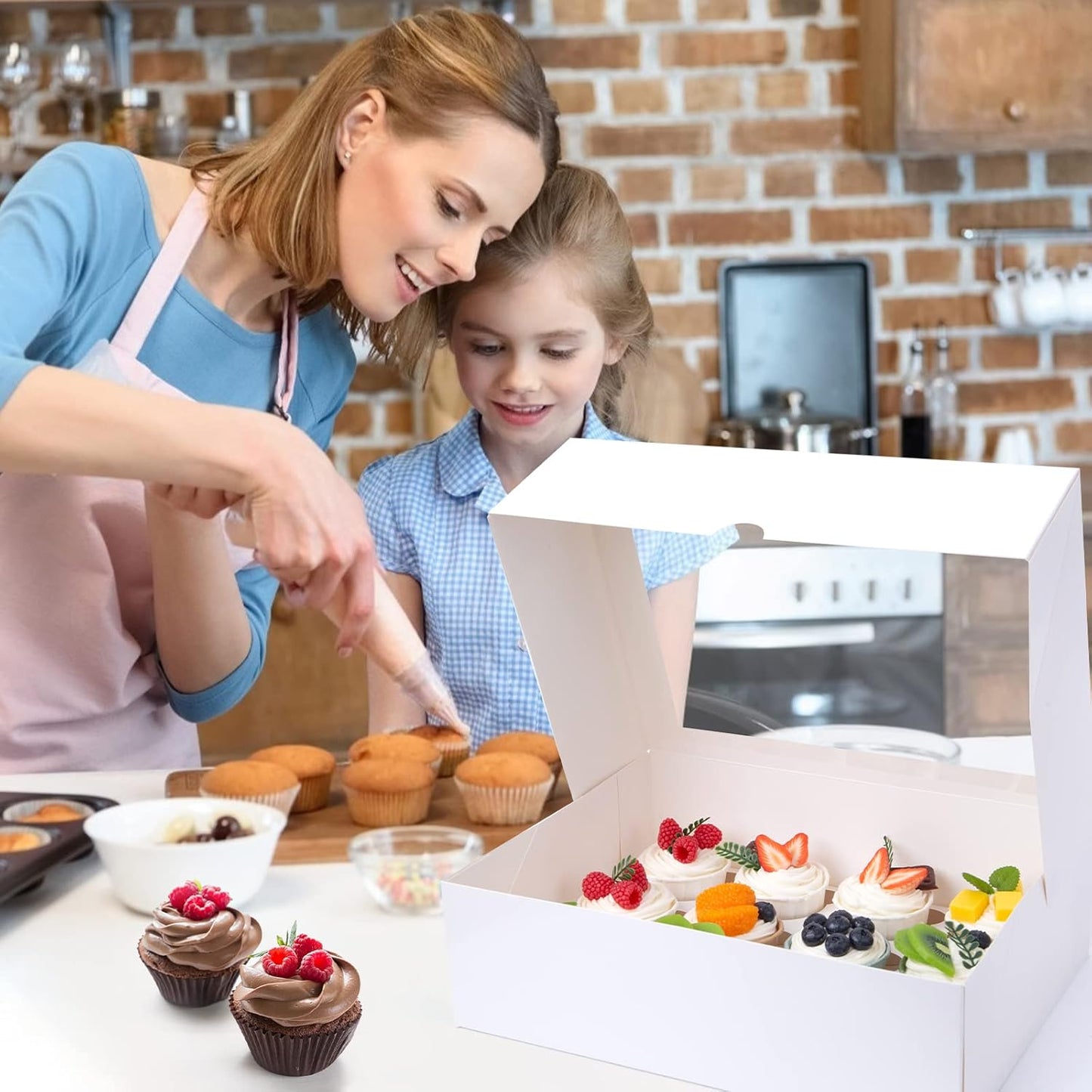 VGOODALL 12 Count Cupcake Boxes, 6PCS Cupcake Container with Window Boxes Holding 72 Pastry Box for Birthday Holiday Party Bakery Supplies 13.2"x9.8"x4"