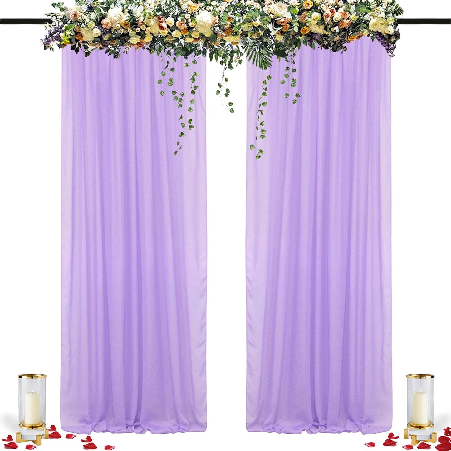 DUOBAO Lavender Chiffon Backdrop Curtain-2 Panels 29"x120" Wide 74cm by 300cm Length Sheer Wedding Backdrops Drapes Beach Curtains for Living Room Voile Window Drape Polyester Photography Background