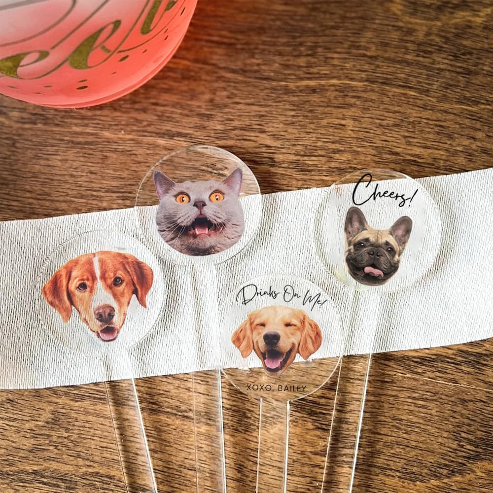 Coolslove Personalized Wedding Dog Stir Sticks, Custom Illustrated Pet Acrylic Cocktail Stirrers, Acrylic Cocktail Stirrers, Wedding Drink Sticks, Wedding Favors Decors Essentials Style 3