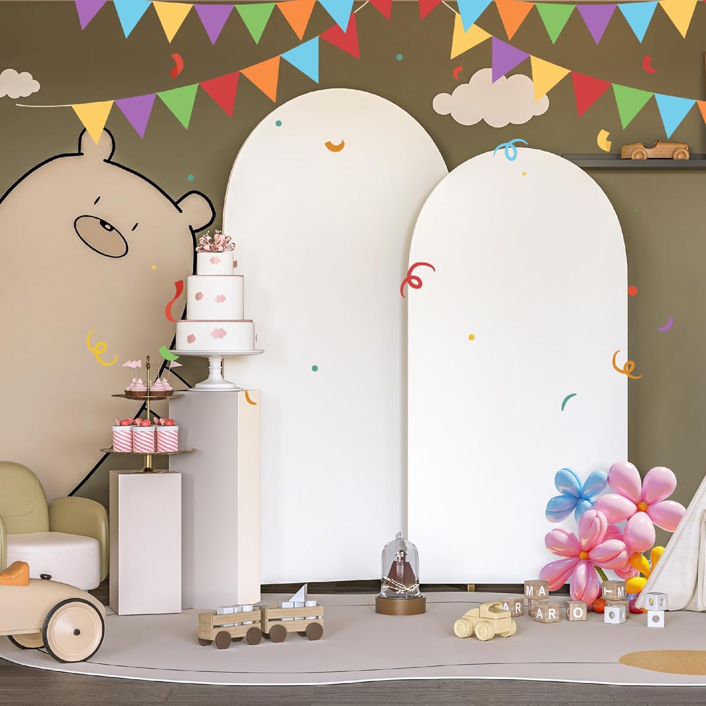 Set of 2 Arch Backdrop Cover, High Elastic Wrinkle-Resistant Arch Cover, Spandex Fabric Thick Opaque Round Top Chiara Backdrop for Wedding Birthday Baby Shower Garden Decor 6FT, 7.2FT, White