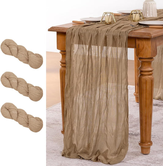 MLMW 3 Pack Fall Table Runner Boho Nude Brown Cheesecloth Table Runner Autumn Gauze Rustic Tan Cheese Cloth 160 inch 13.3ft for Thanksgiving Wedding Party Baby Bridal Shower Birthday