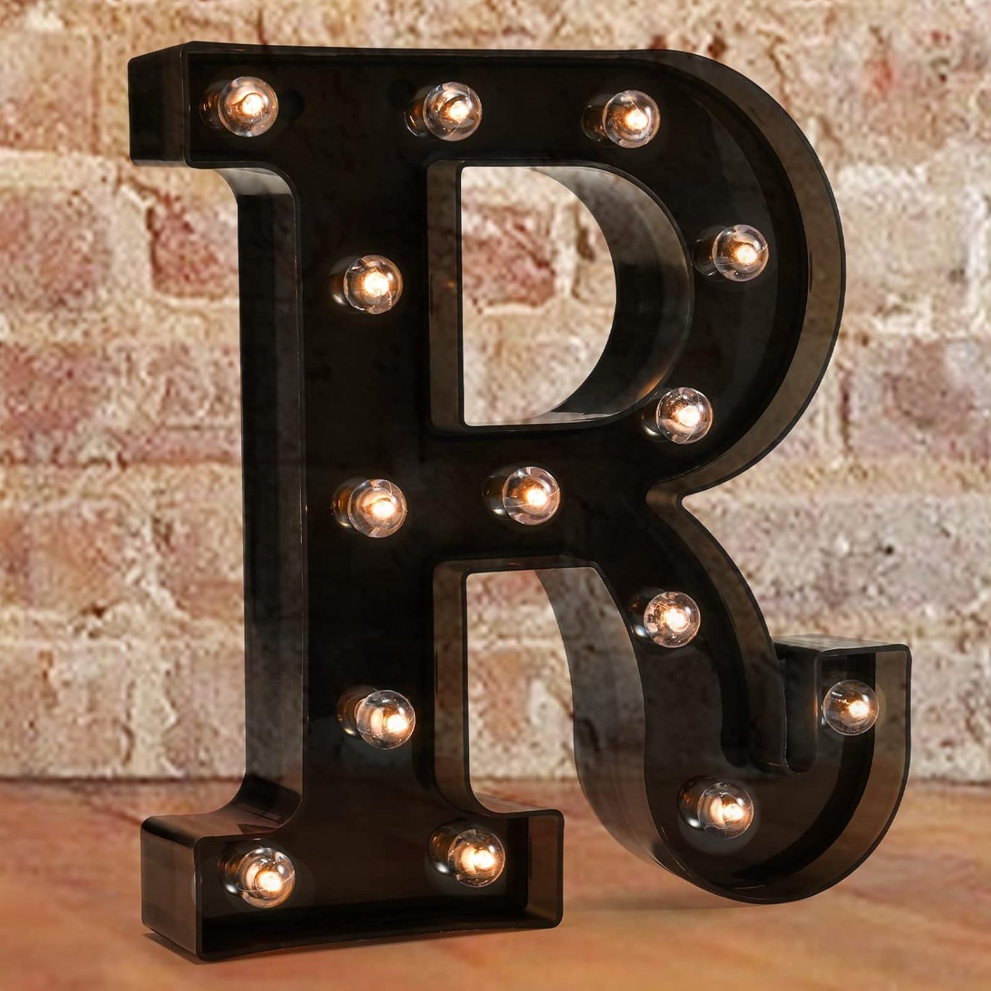 Decorative LED Illuminated Letter Marquee Sign - Alphabet Marquee Letters with Lights For Wedding Birthday Party Christmas Night Light Lamp Home Bar Decoration R, Black