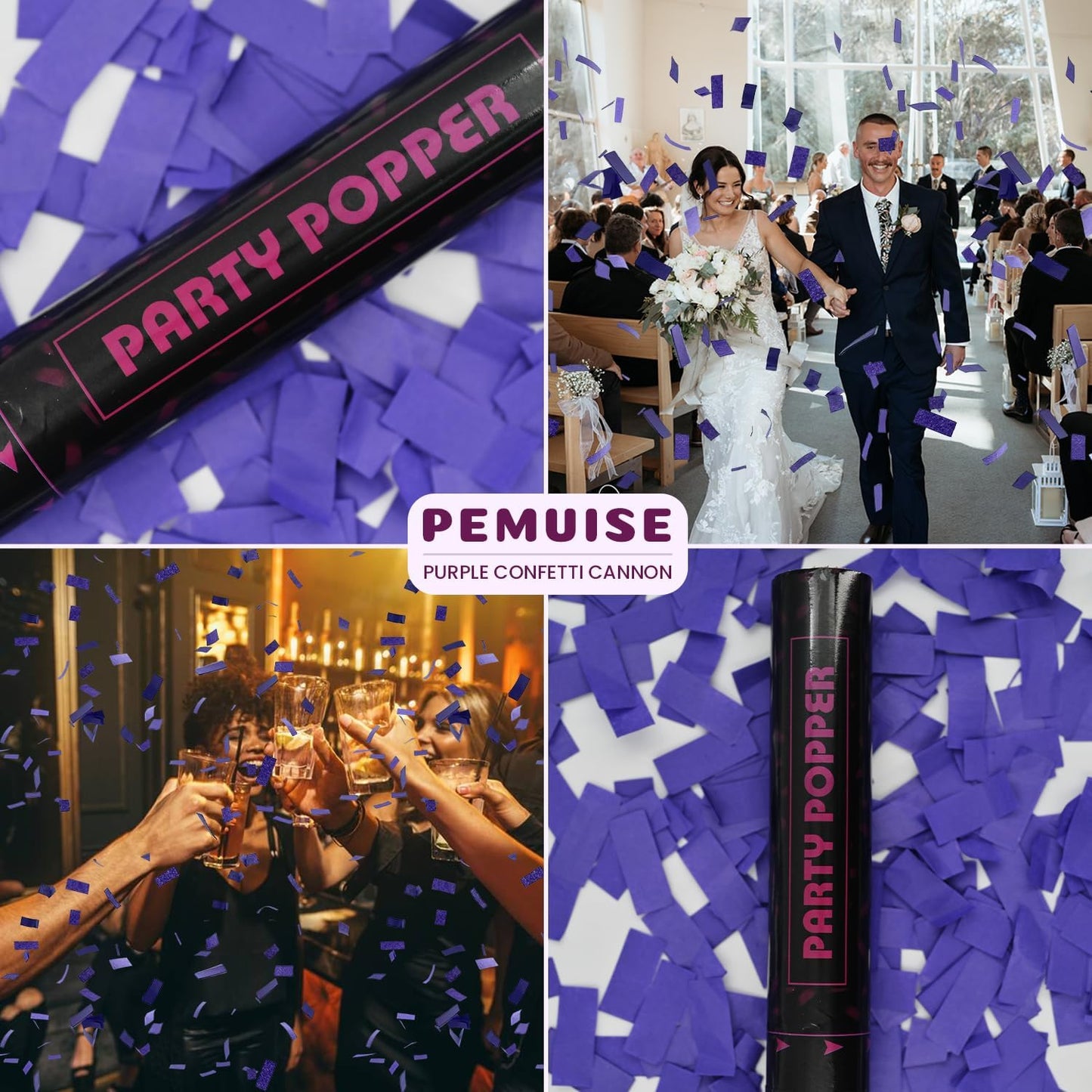 Confetti Poppers Purple Confetti Cannon 12 Pack Party Poppers Biodegradable12 inch Wedding Party Confetti Bulk Streamer Confetti Cannon Launches up to15-25ft for Christmas Birthday Graduation New Year