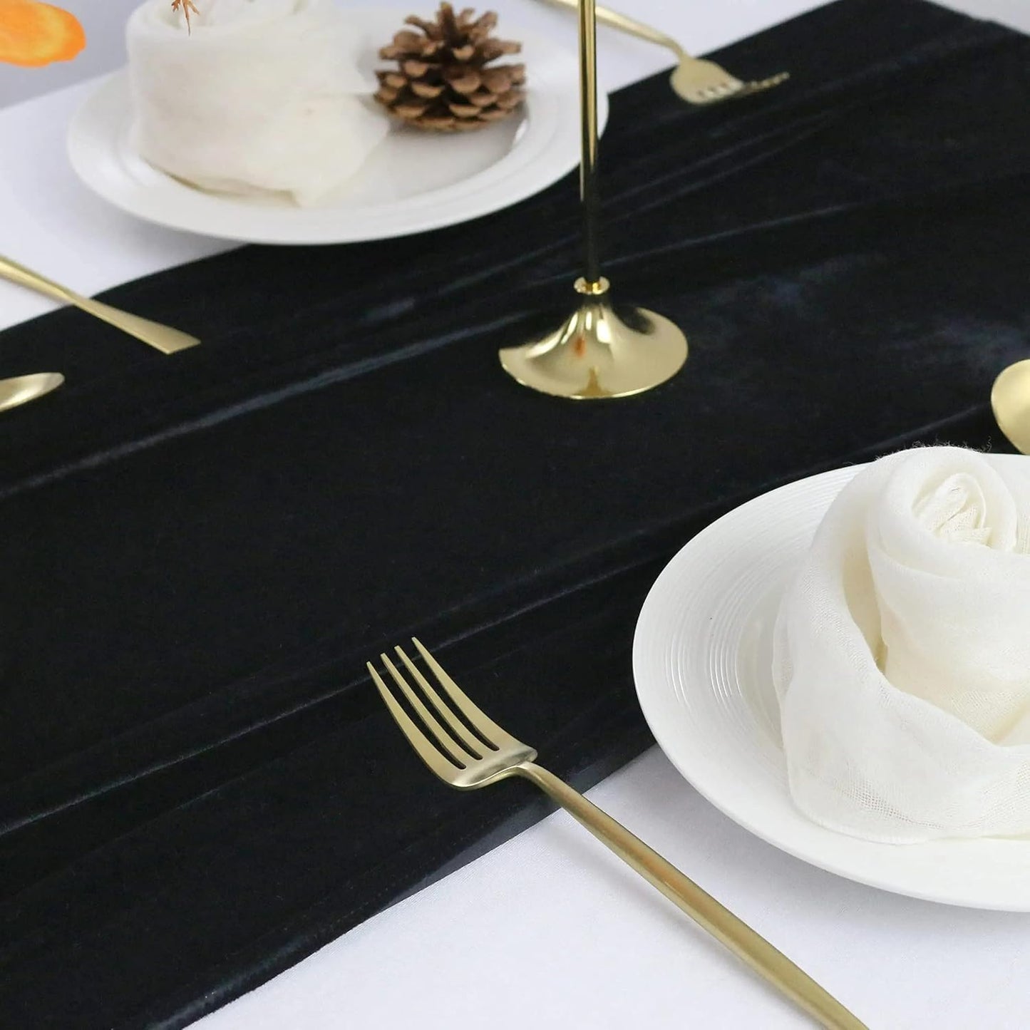 Velvet Table Runner, 5 Pack Luxurious Wedding Reception Decorations Soft Velvet Fabric Table Linen Overlay for Party (20 x 120 inch, Black)