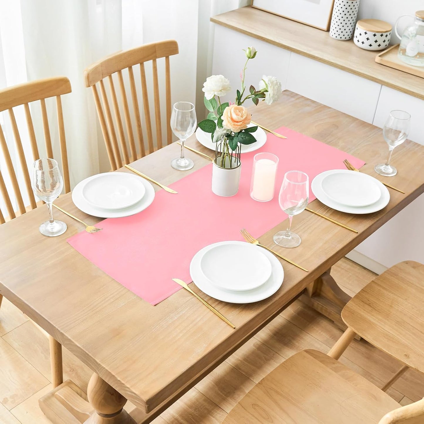 2 Pack Pink Small Short Table Runner 12 x 24 Inch Solid Color Runners Coffee Table Dresser for Daily Party Home Decoration