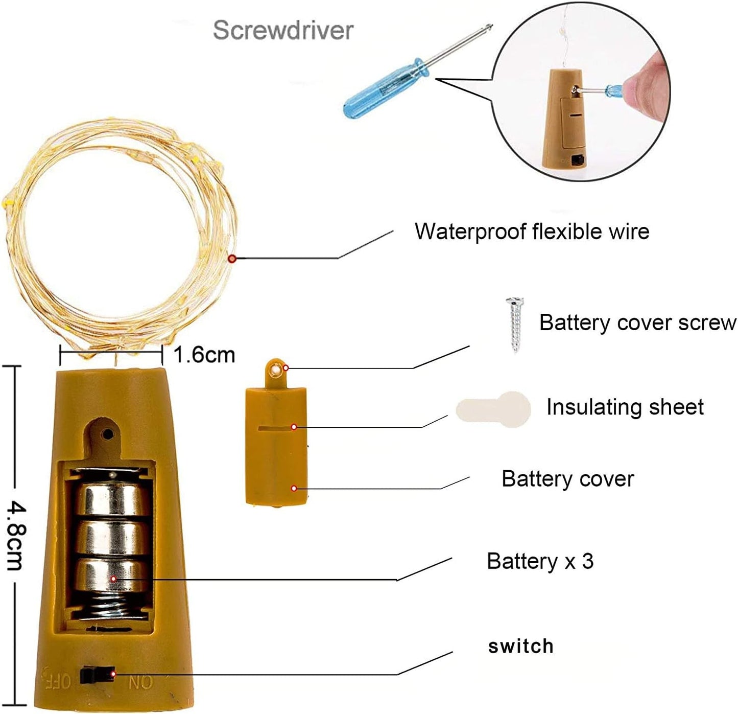 YJFWAL 24Pack 20LED Wine Bottle Lights with Cork, Cork Shape Silver Copper Wire Fairy Mini String Lights Fairy lights Battery Operated for DIY, Party, Wedding, Christmas, Halloween Decor (Warm White)
